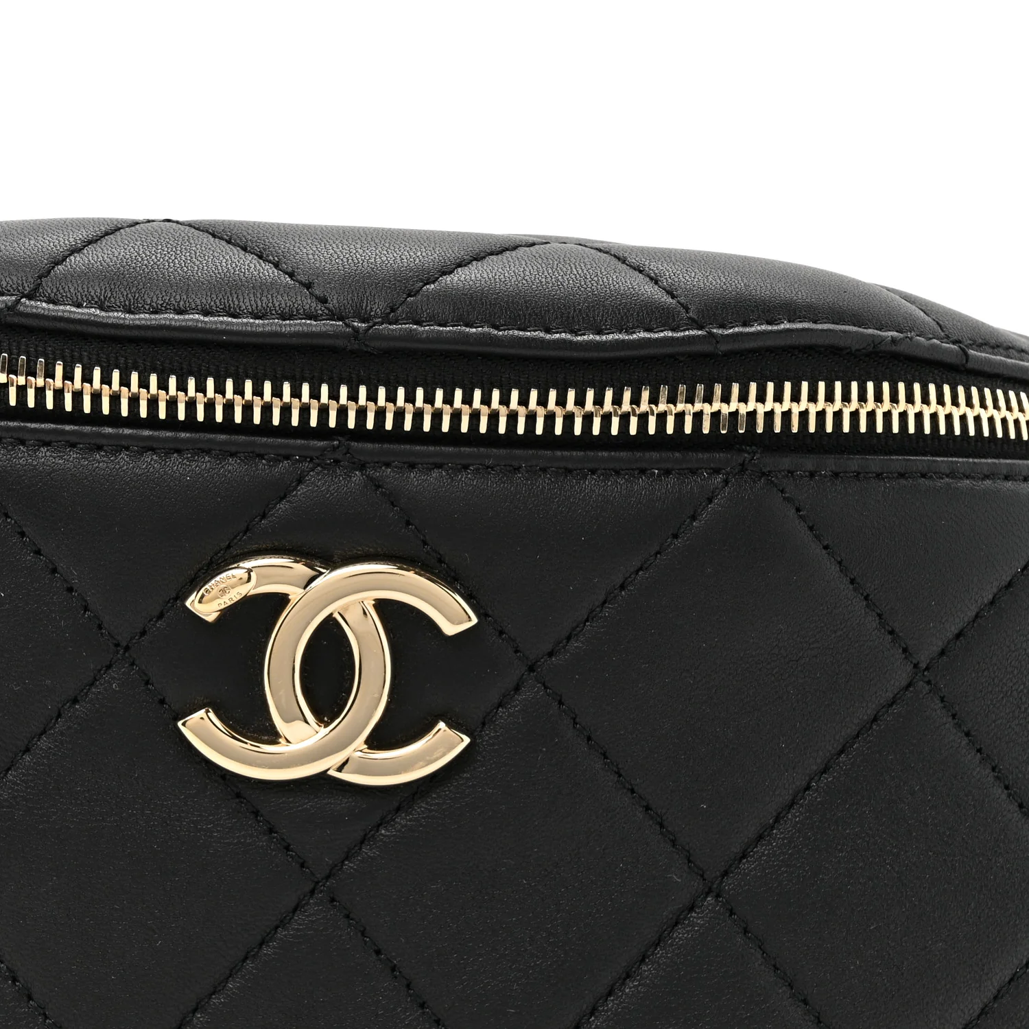 Lambskin Quilted Resin Bi-Color Waist Bag Fanny Pack Black - Top Club