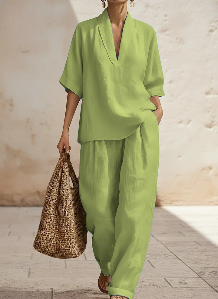 Plus Size Friendly New Arrivals🔥 Women's Casual Cozy Minimalist Linen Two-piece Set - Nordfashionstorm - Women's Clothing, Fashion for You - Nordfashionstorm.com