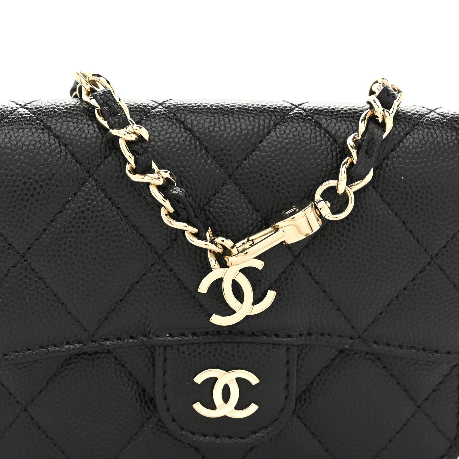 Caviar Quilted Mini Clutch With Chain Black - Top Club