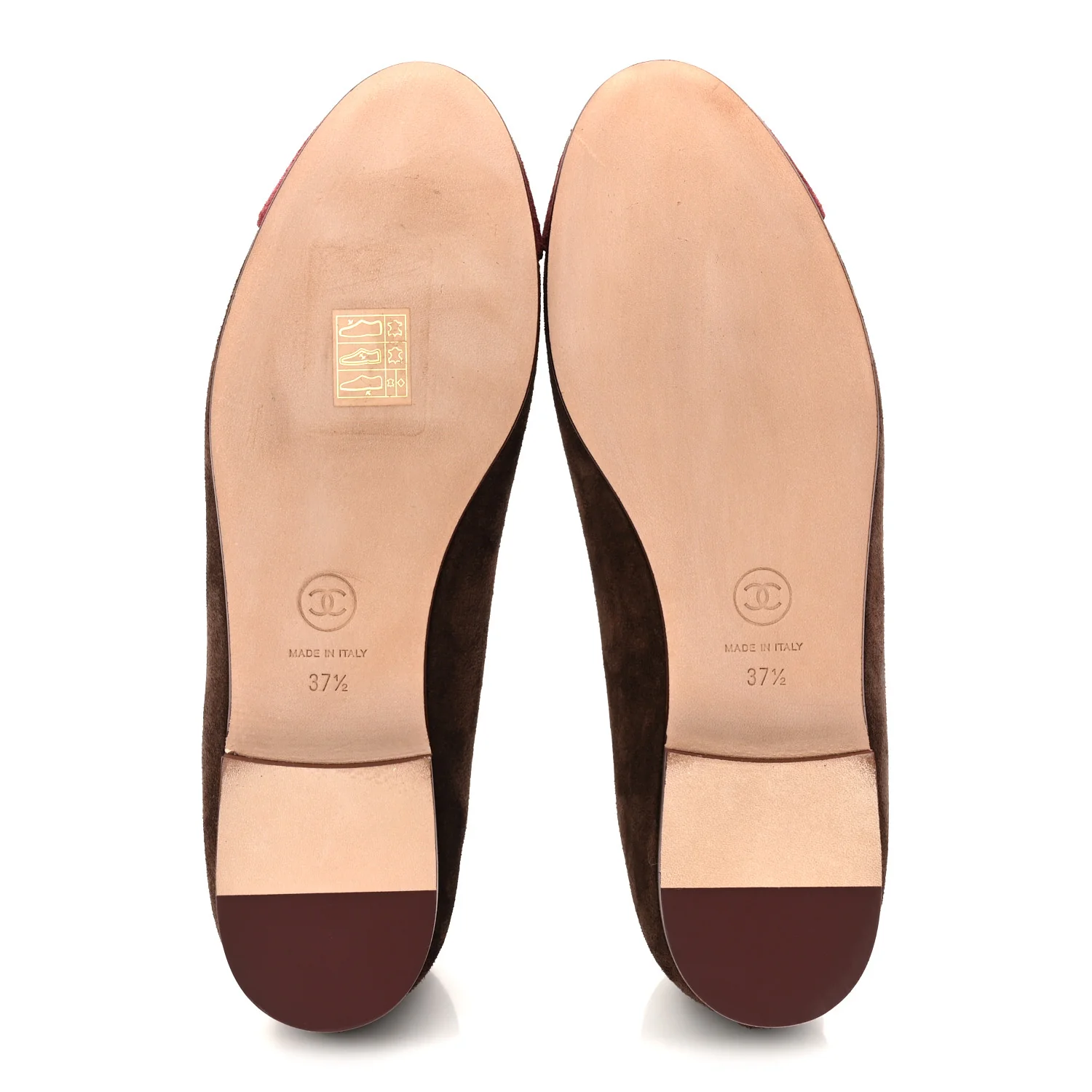 Suede Calfskin Cap Toe CC Ballerina Flats 37.5 Dark Brown Burgundy - Top Club