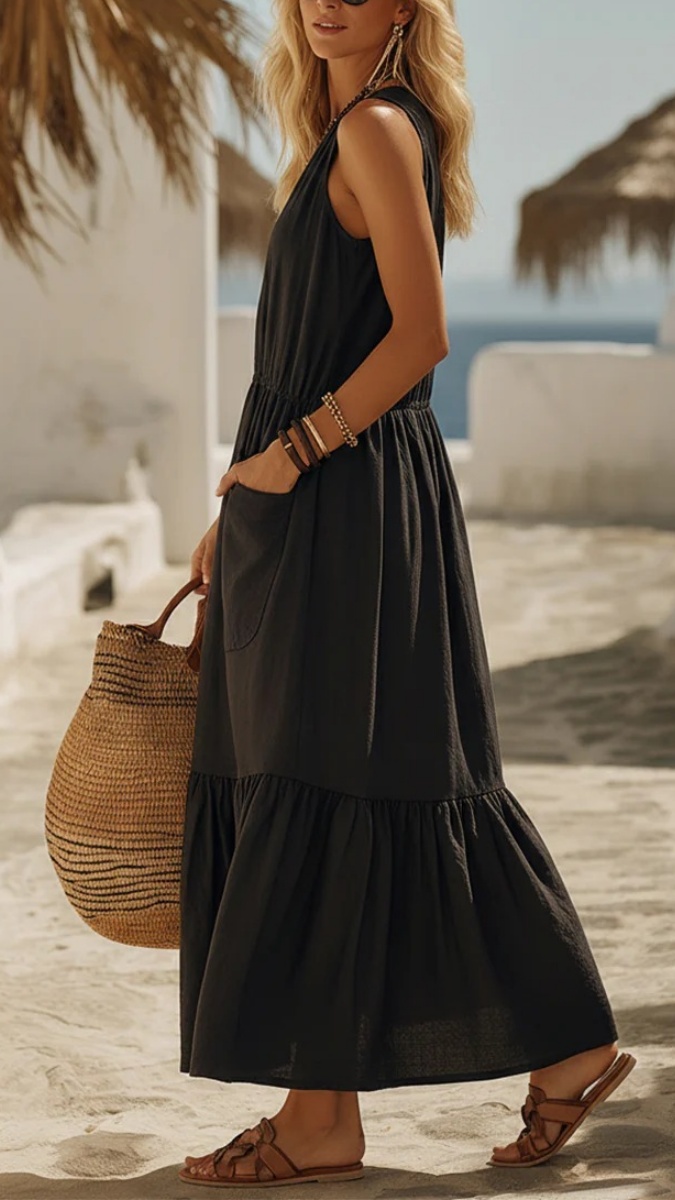 Women's Casual Retro V-Neck Dress with Pockets - Nordfashionstorm - Women's Clothing, Fashion for You - Nordfashionstorm.com