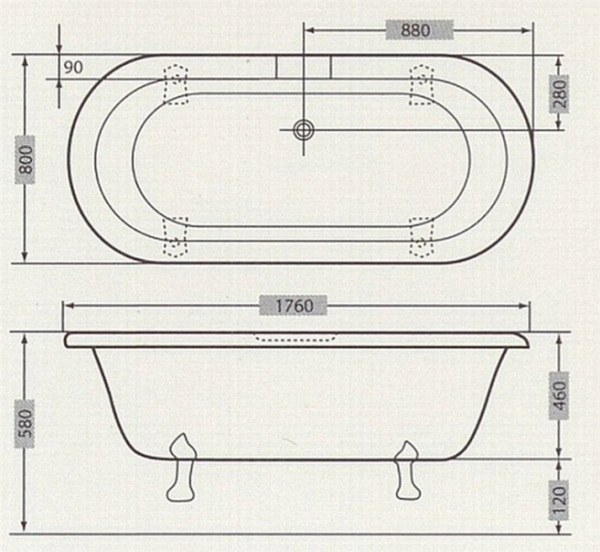 Freestanding luxury bathtub Art Nouveau Milano white/white - Baroque bathroom bathtub freestanding