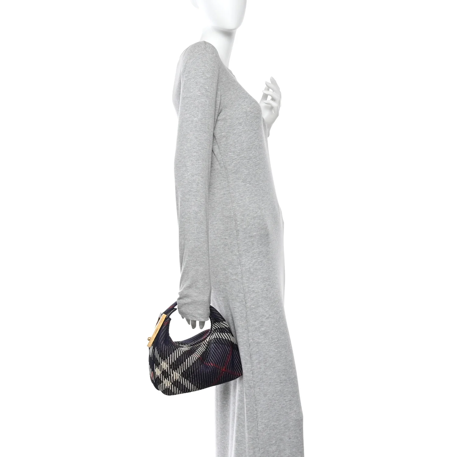 Canvas Knitted Check Mini Peg Duffle Bag Marine