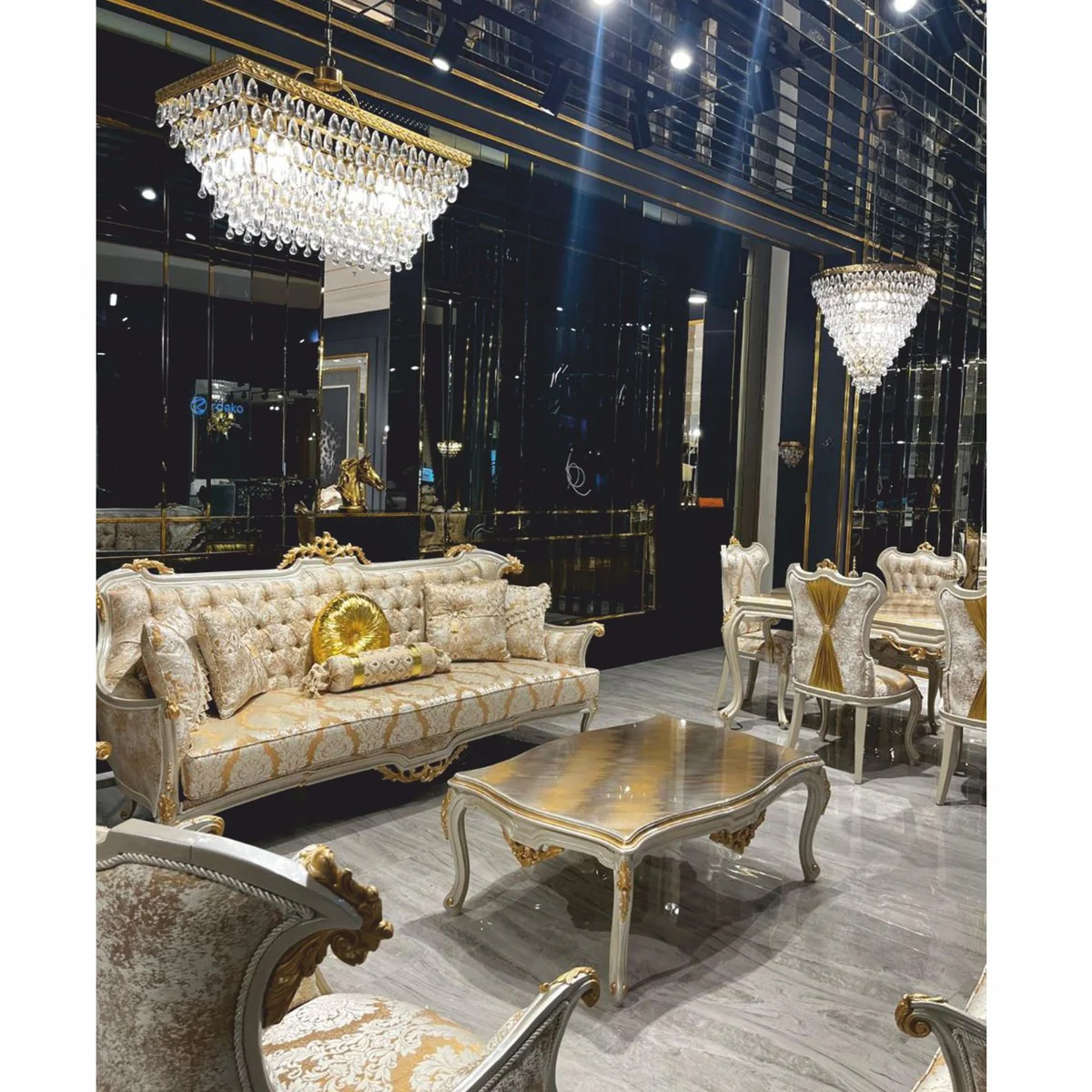 Luxury Baroque Coffee Table Gray / Gold 127 cm - Baroque style living room furniture