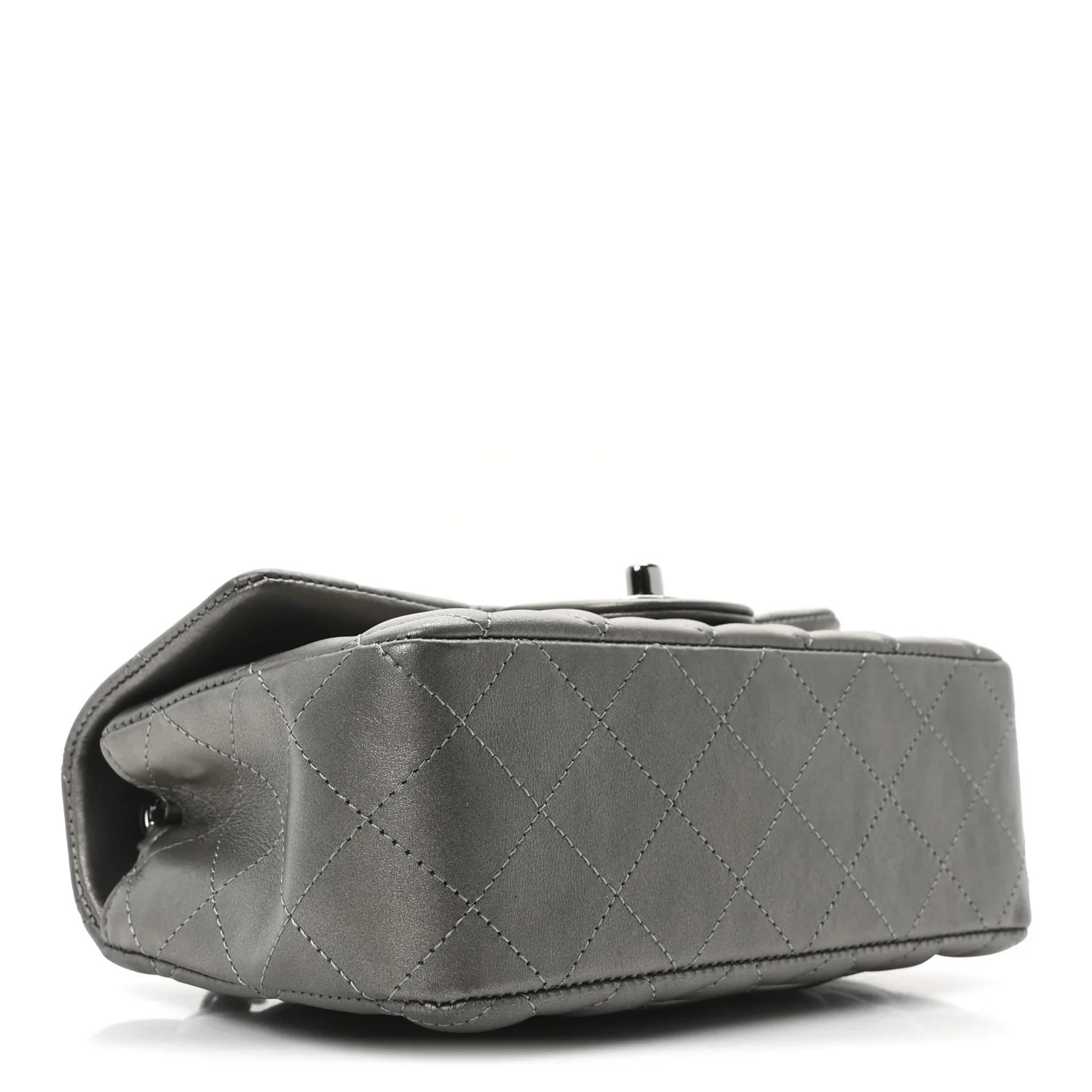 Metallic Lambskin Quilted Mini Rectangular Flap  Dark Grey - Top Club