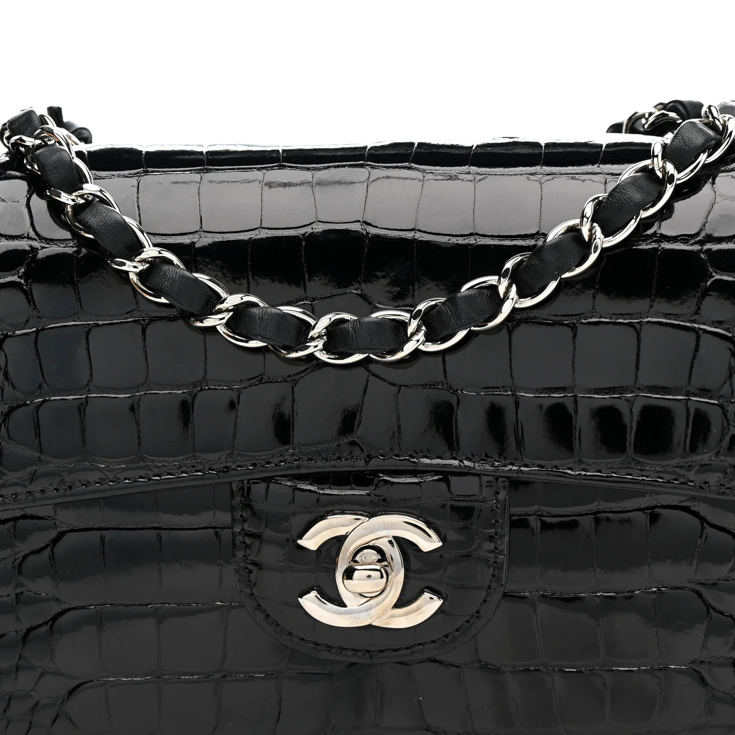 Shiny Alligator Mini Rectangular Flap Black - Top Club