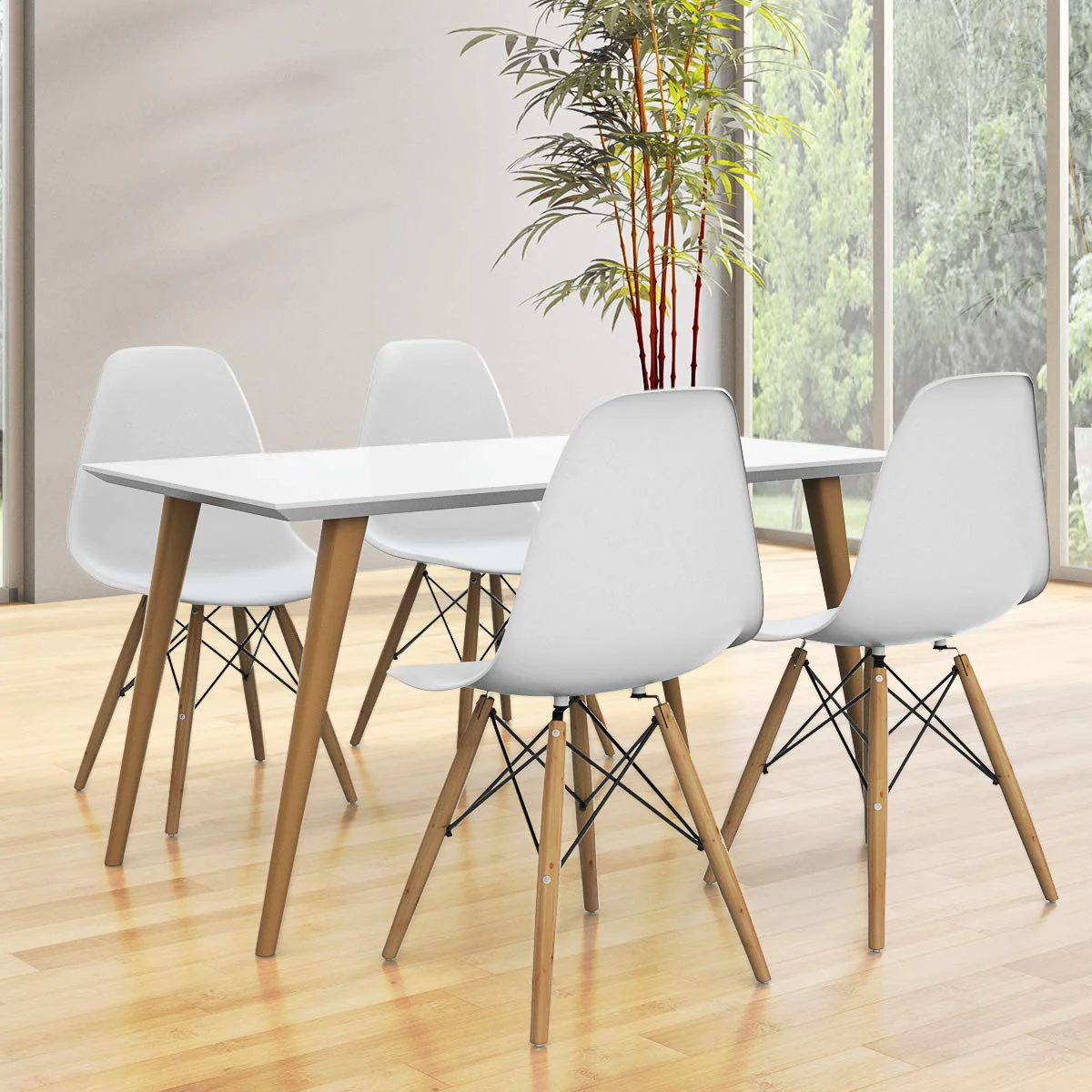BEFOUNDLOVELY Shell Lounge Plastic Dining Chairs Set of 4 with Wood Legs