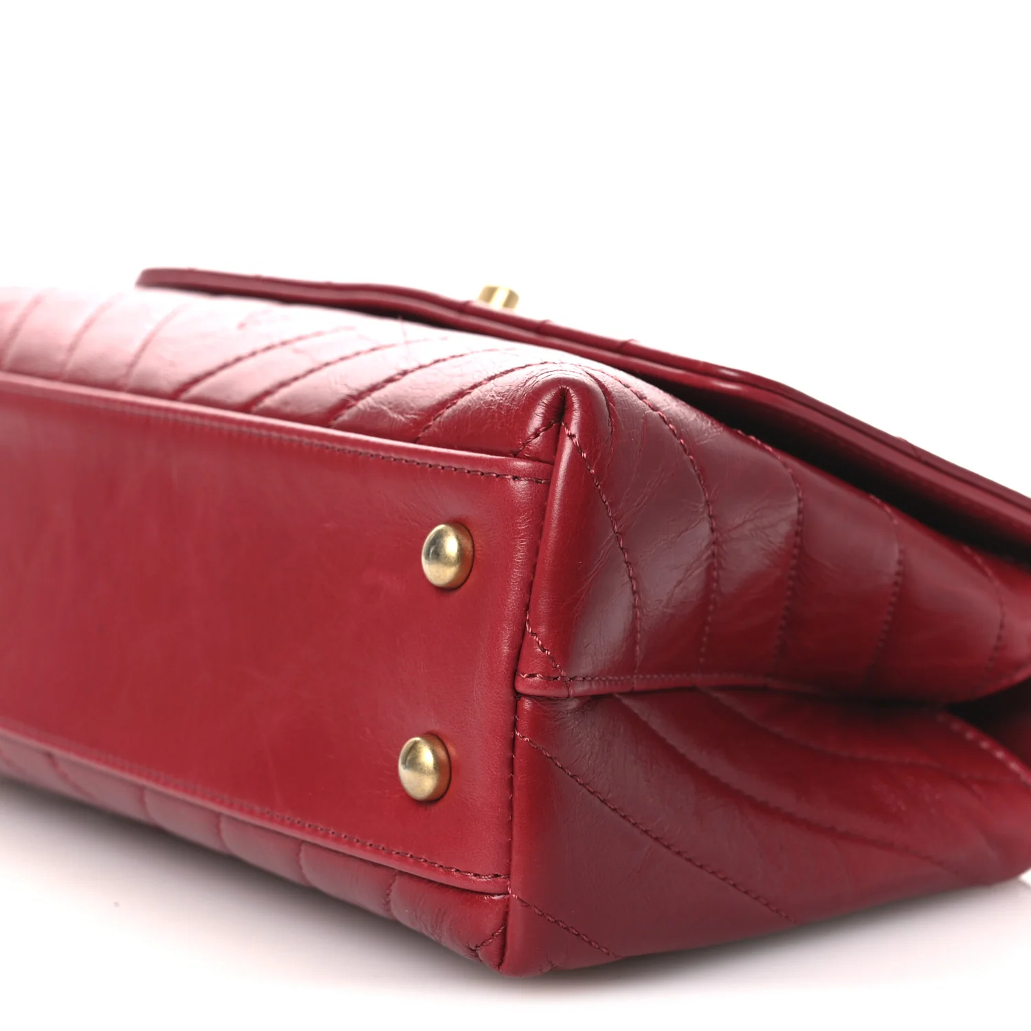 Aged Calfskin Chevron Quilted Mini Coco Handle Flap Red - Top Club
