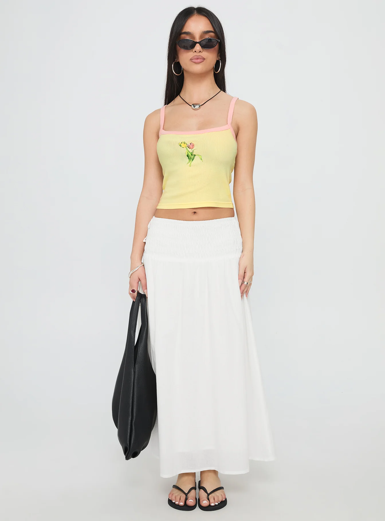 Vence Ruched Maxi Skirt White