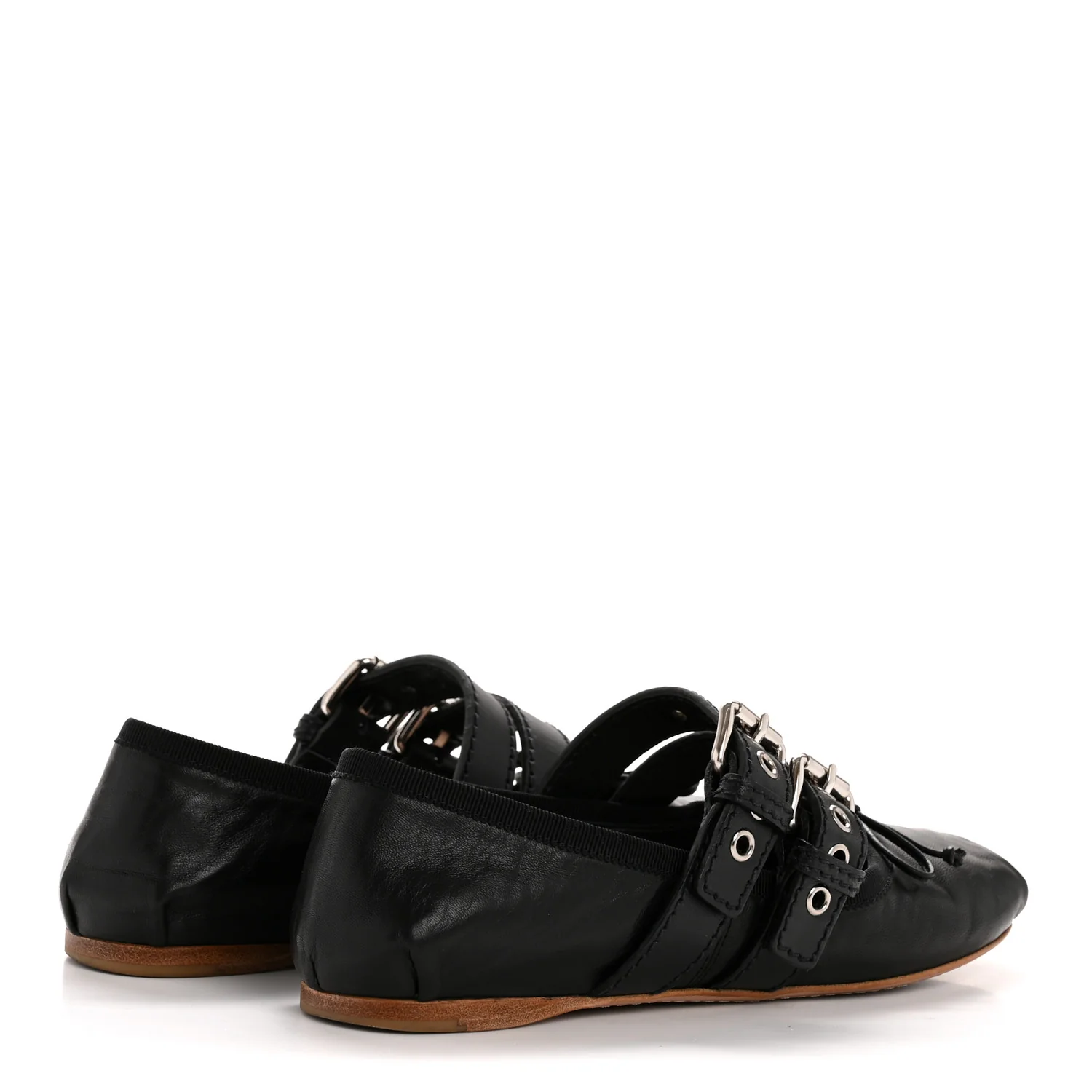 Nappa Vitello Nevada Double Buckle Ballerina Flats 36.5 Black - Top Club