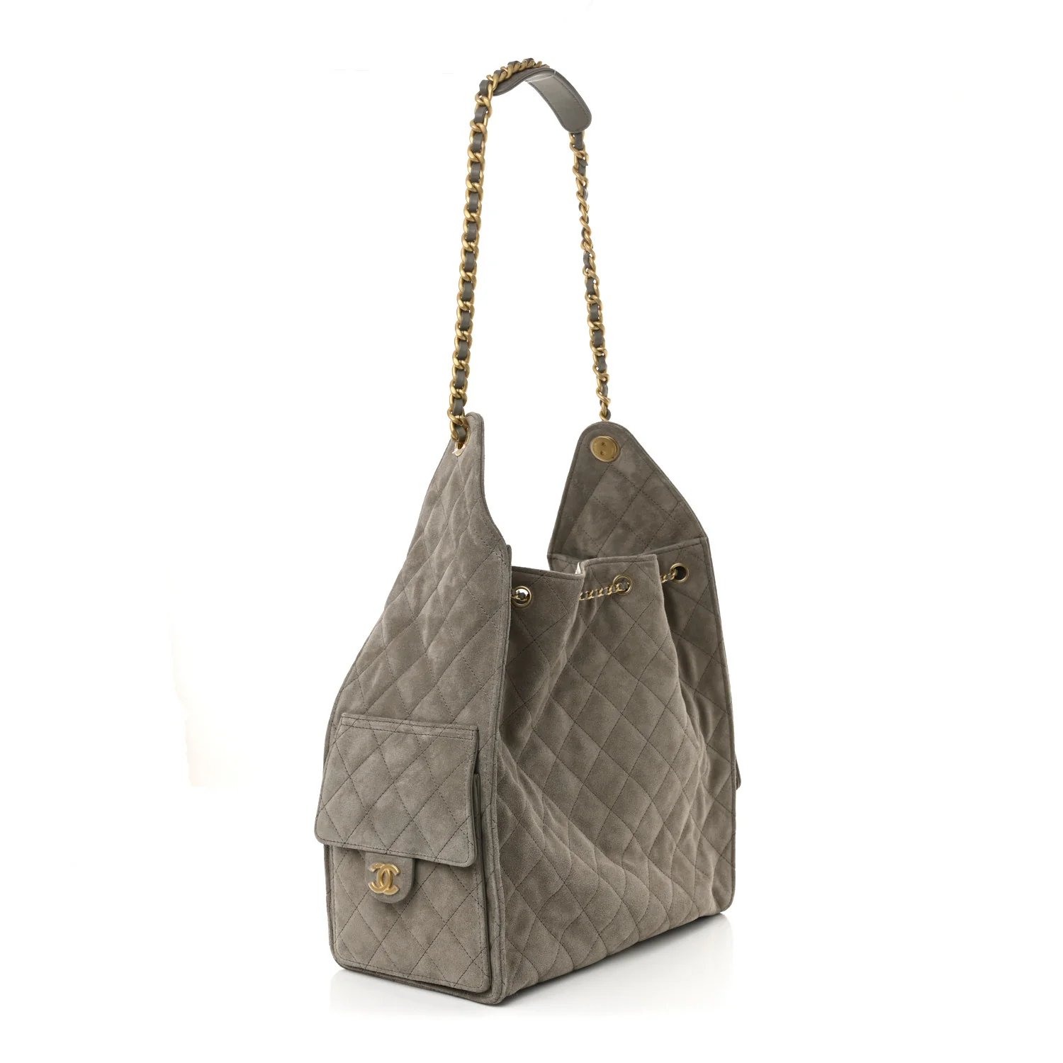Suede Quilted Medium Chanel 25 Handbag Dark Grey - Top Club