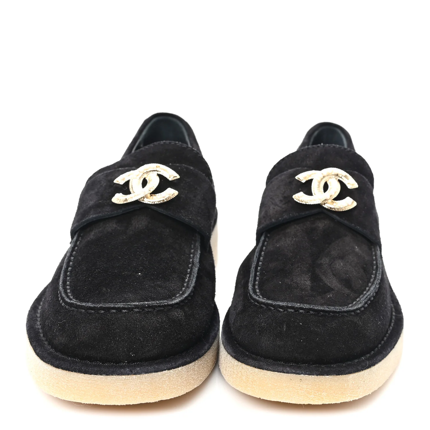 Suede Calfskin Pearl CC Moccasin Loafers 38.5 Black - Top Club