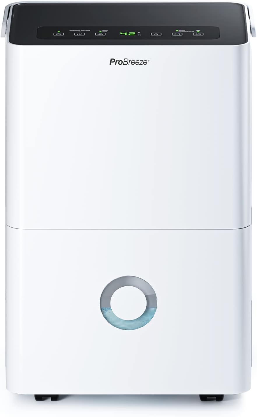 Pro Breeze Deumidificatore 30L/giorno, display digitale 'umidità, Drenaggio continuo, Timer 24 ore, Funzione di sbrinamento automatico - Ideale per umidità e condensa