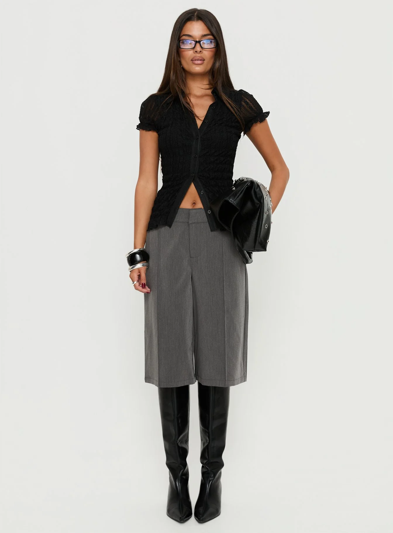 Melaniya Button Up Top Black