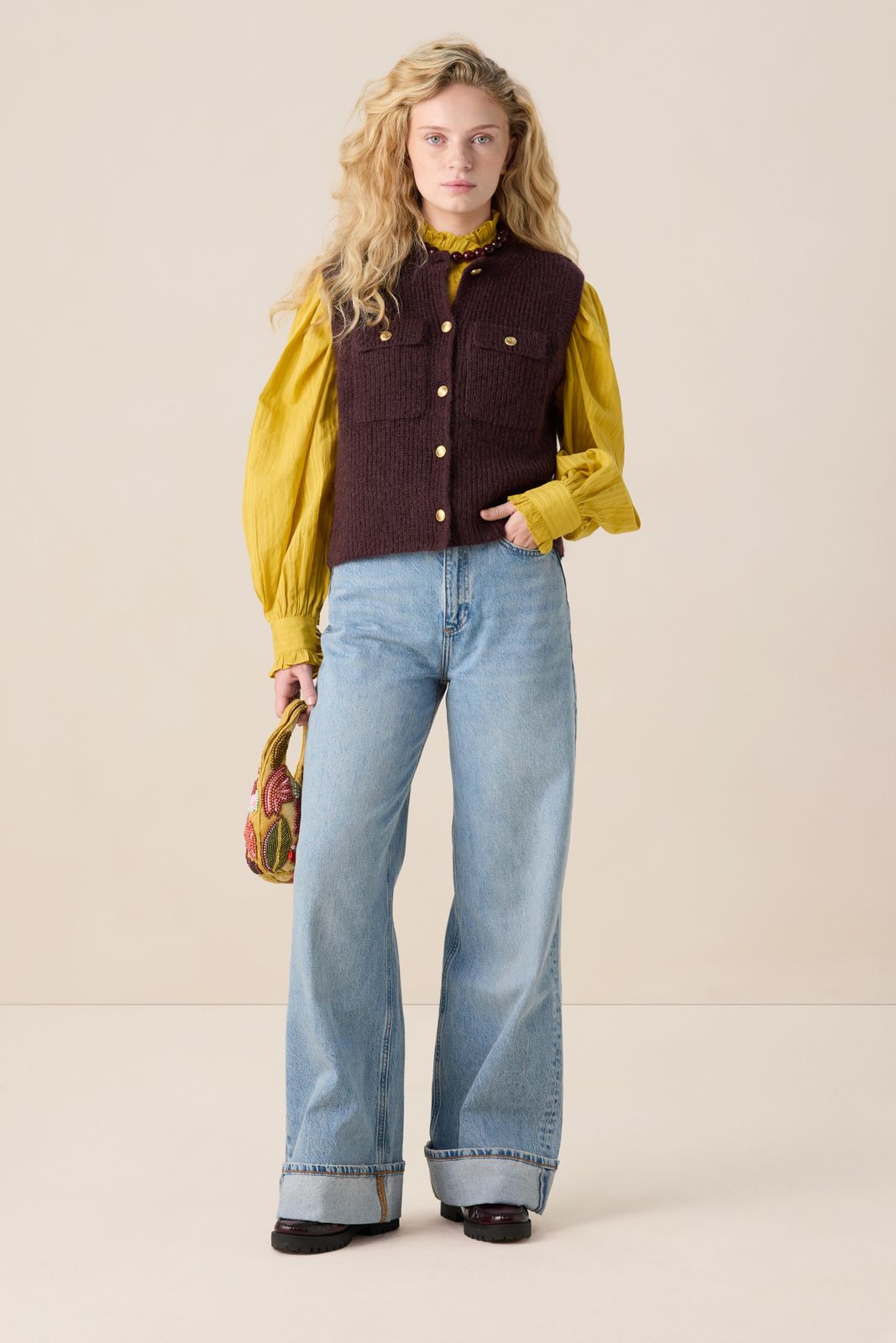 Donkerbruin gebreid gilet