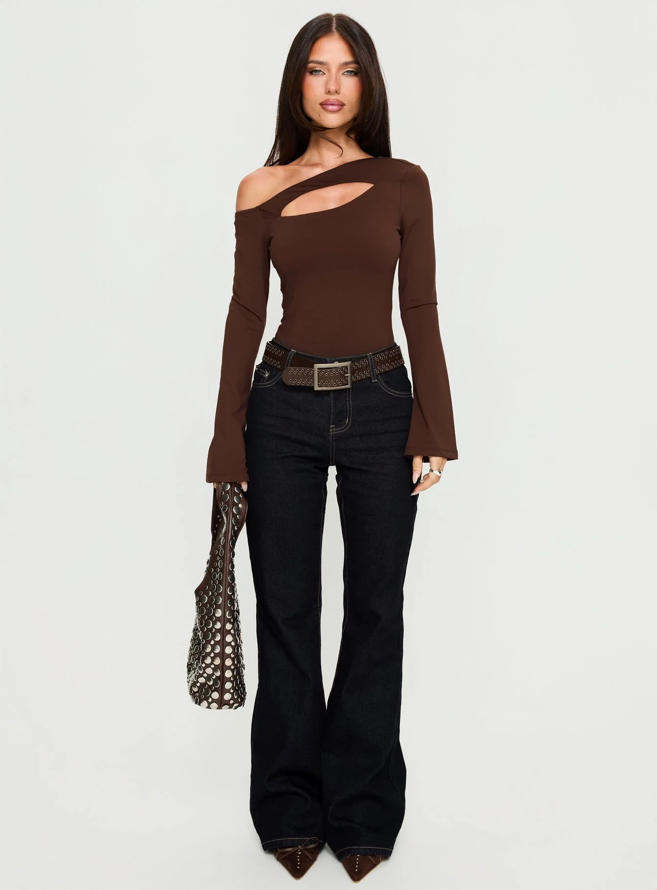 Raissa Cut Out One Shoulder Bodysuit Brown