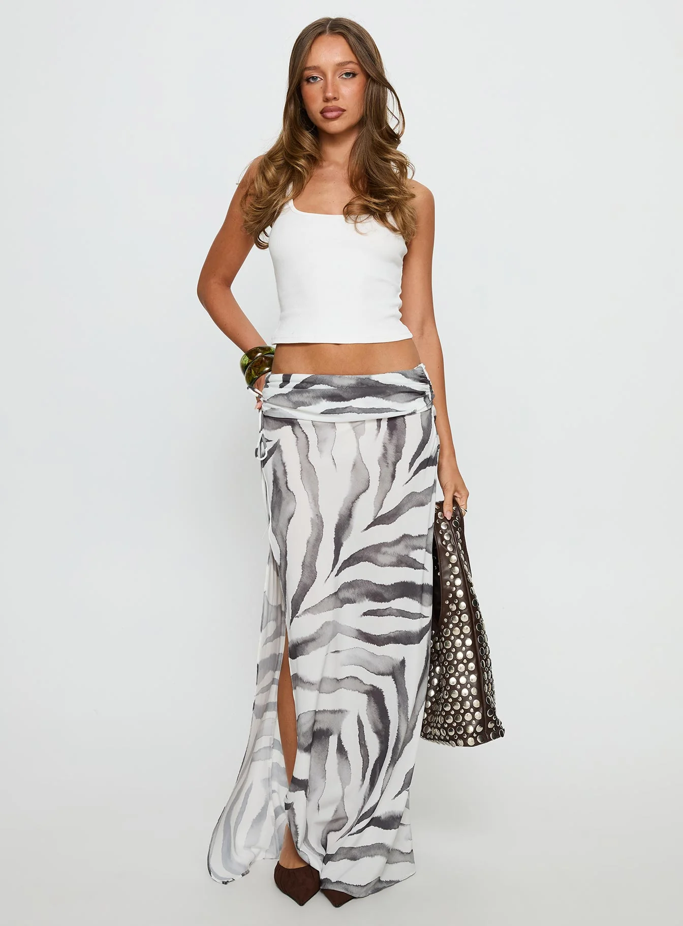 Kiden Split Maxi Skirt Zebra