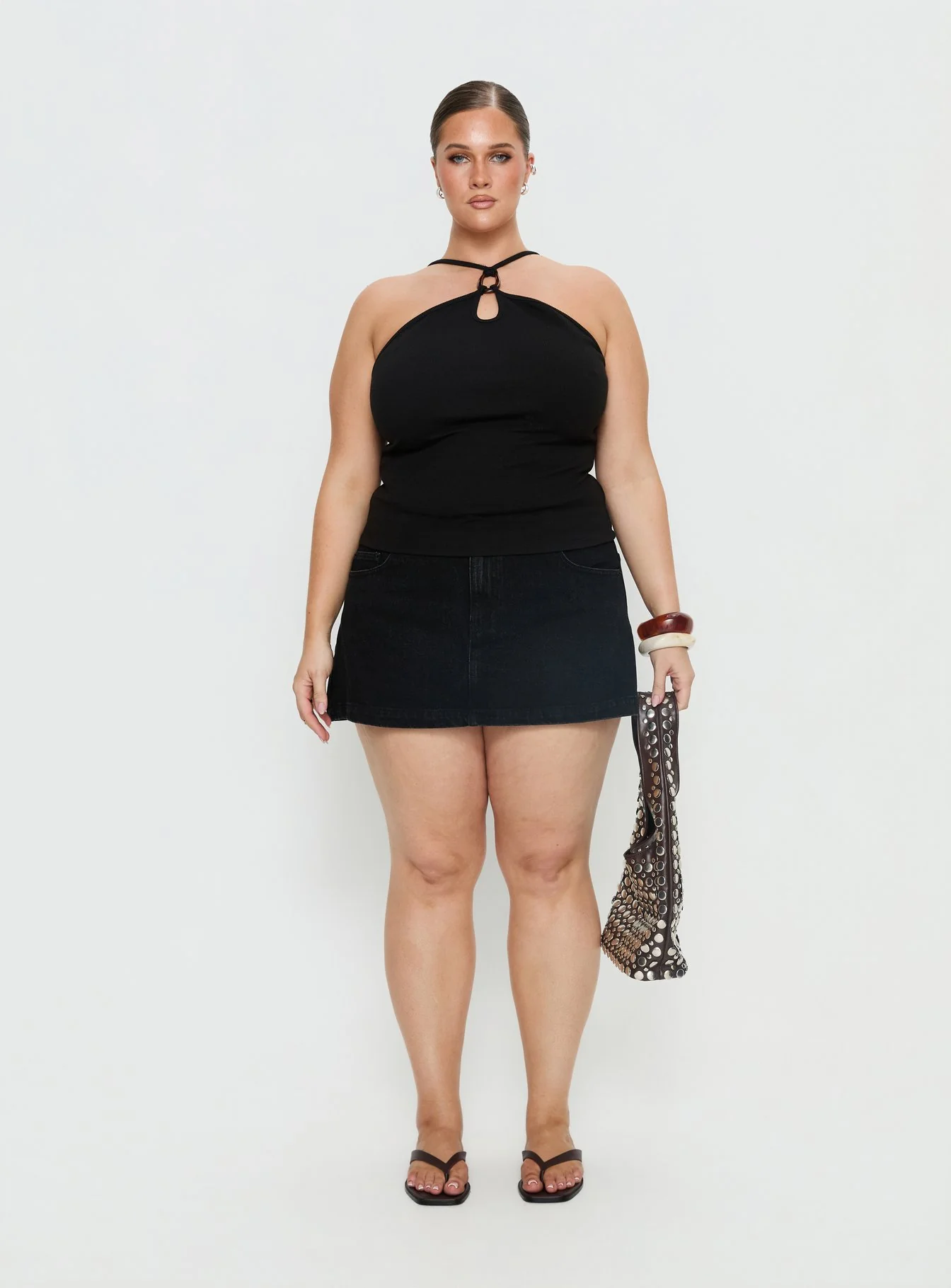 Teyla Ring Detail Top Black Curve