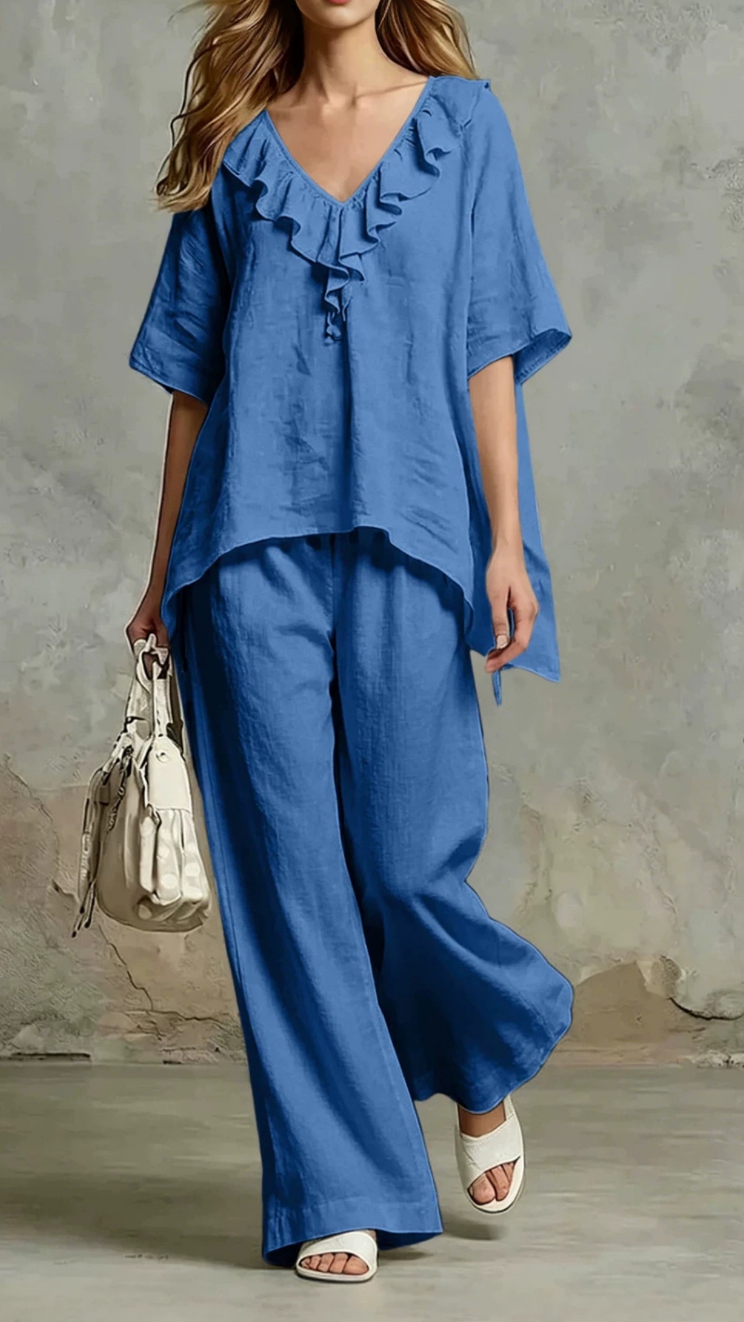 Women's Loose-Fit V-Neck Pullover & Cotton Casual Two-Piece Set - Nordfashionstorm - Women's Clothing, Fashion for You - Nordfashionstorm.com