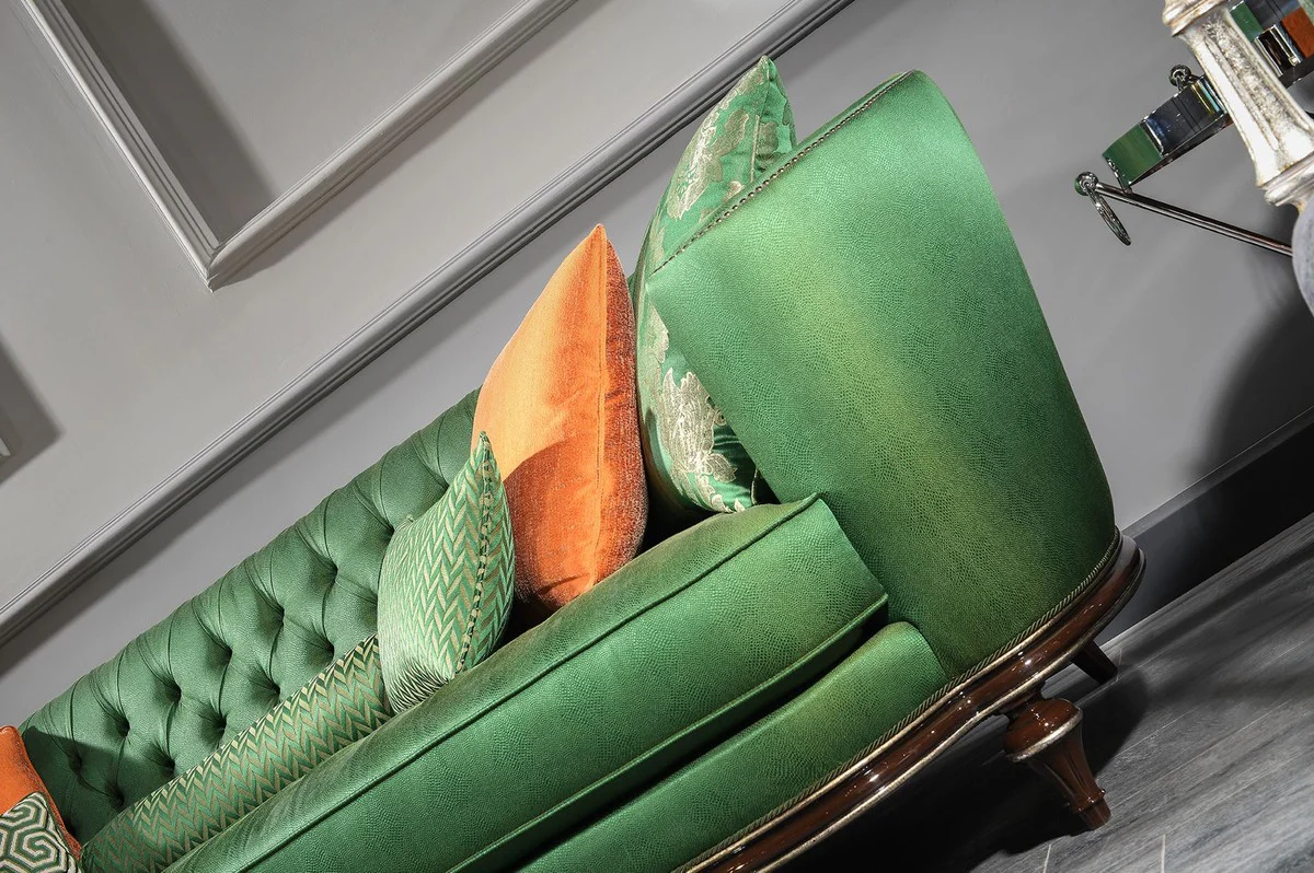 Luxury Baroque Living Room Set Purple / Green / Silver - 2 Sofas & 2 Armchairs & 1 Coffee Table - Handmade Living Room Furniture in Baroque Style - Noble & Magnificent