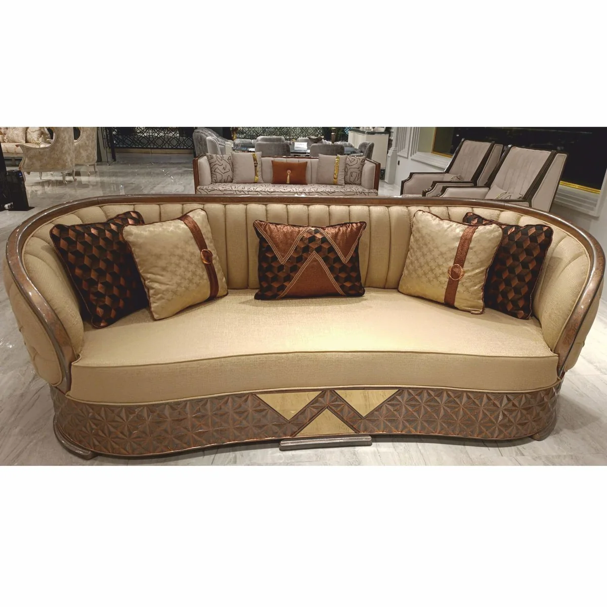 Luxury Art Deco Sofa Gold / Copper / Gray 240 cm - Living Room Furniture
