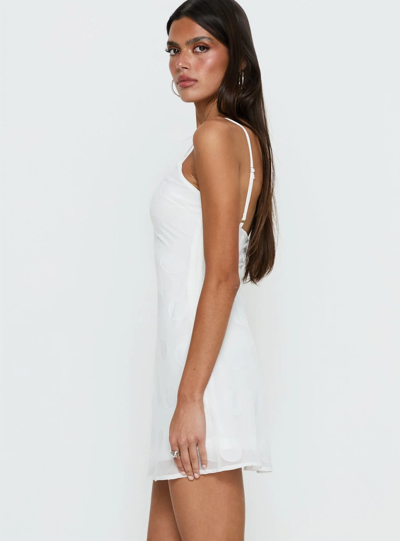 Lissie Scoop Mini Dress White Polka Dot