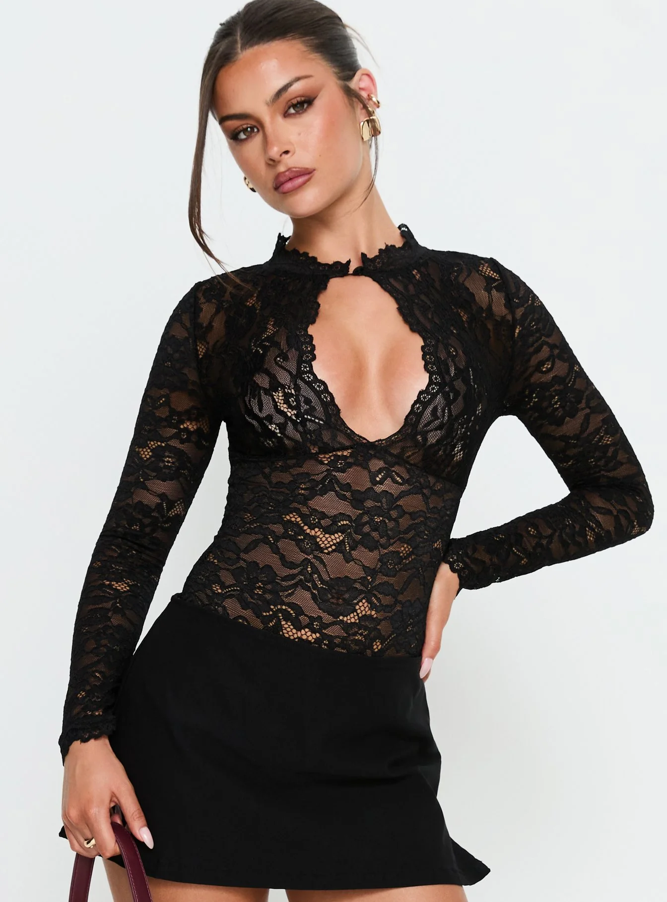 Kamara Long Sleeve Lace Bodysuit Black