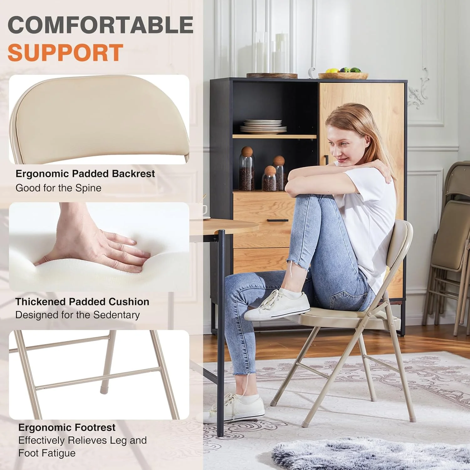 Sweetcrispy Folding Chair 12 Pack, Leather Padded Folding Chairs, Sturdy Metal Foldable Chairs