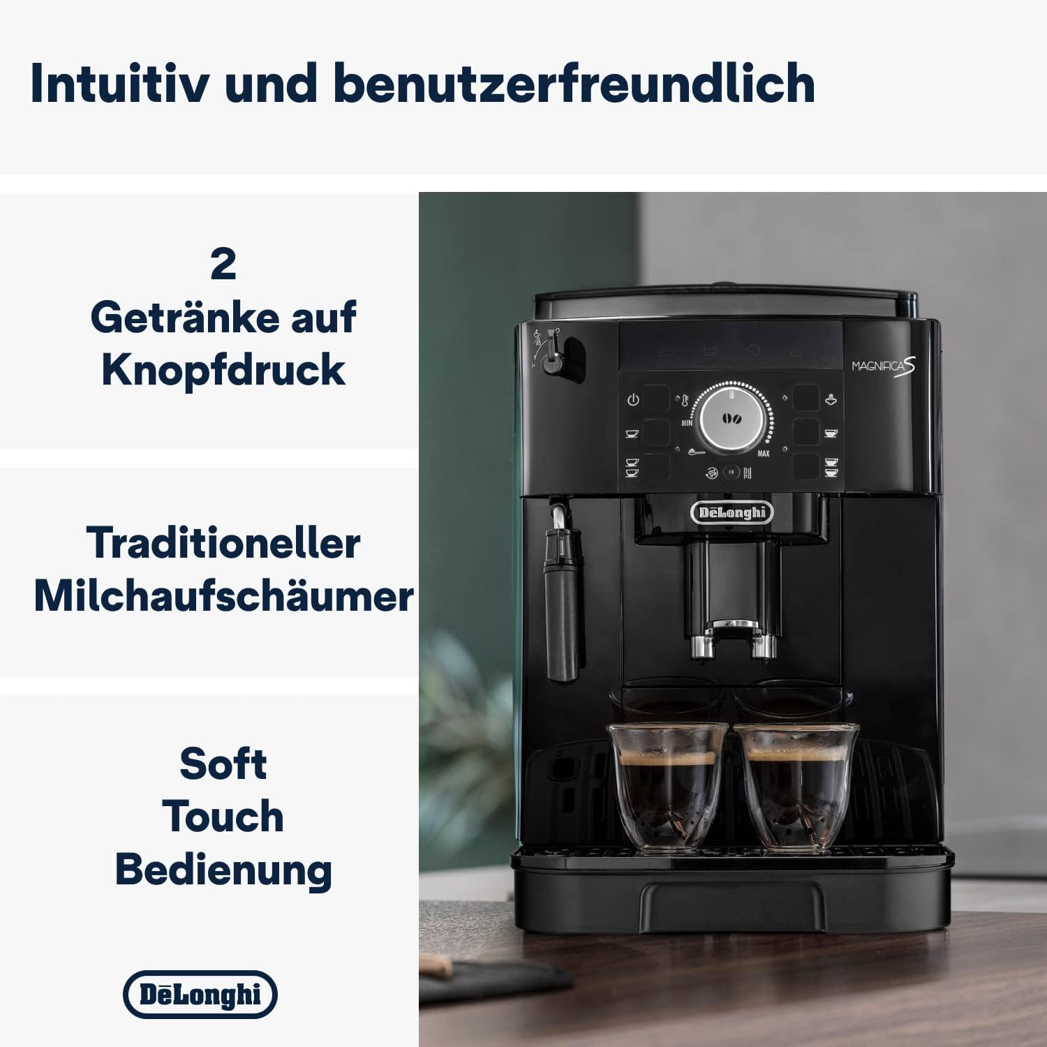 ECAM11.112.B Fully automatic coffee machine with milk paddle nozzle for cappuccino with espresso direct selection buttons and Rotary Control 2 Cup function black