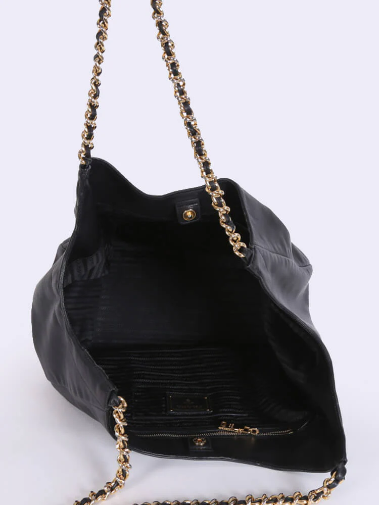 PRADA Vitello Soft Chain Handle Shoulder Bag Nero 48 x 33 x 20cm - Top Club