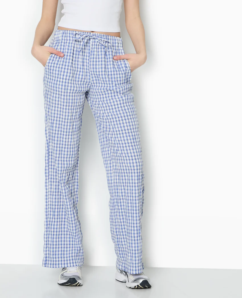 Pimkie Pantalon droit en tissu gaufré motif vichy