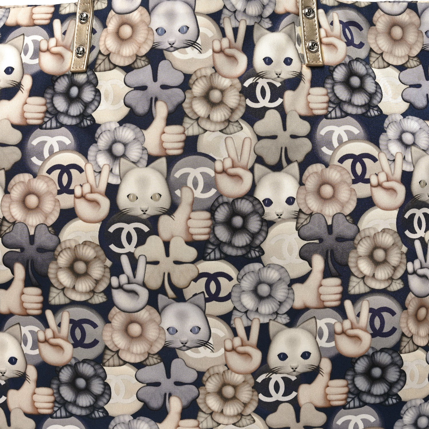 Nylon Cat Emoticon Tote Navy Silver - Top Club