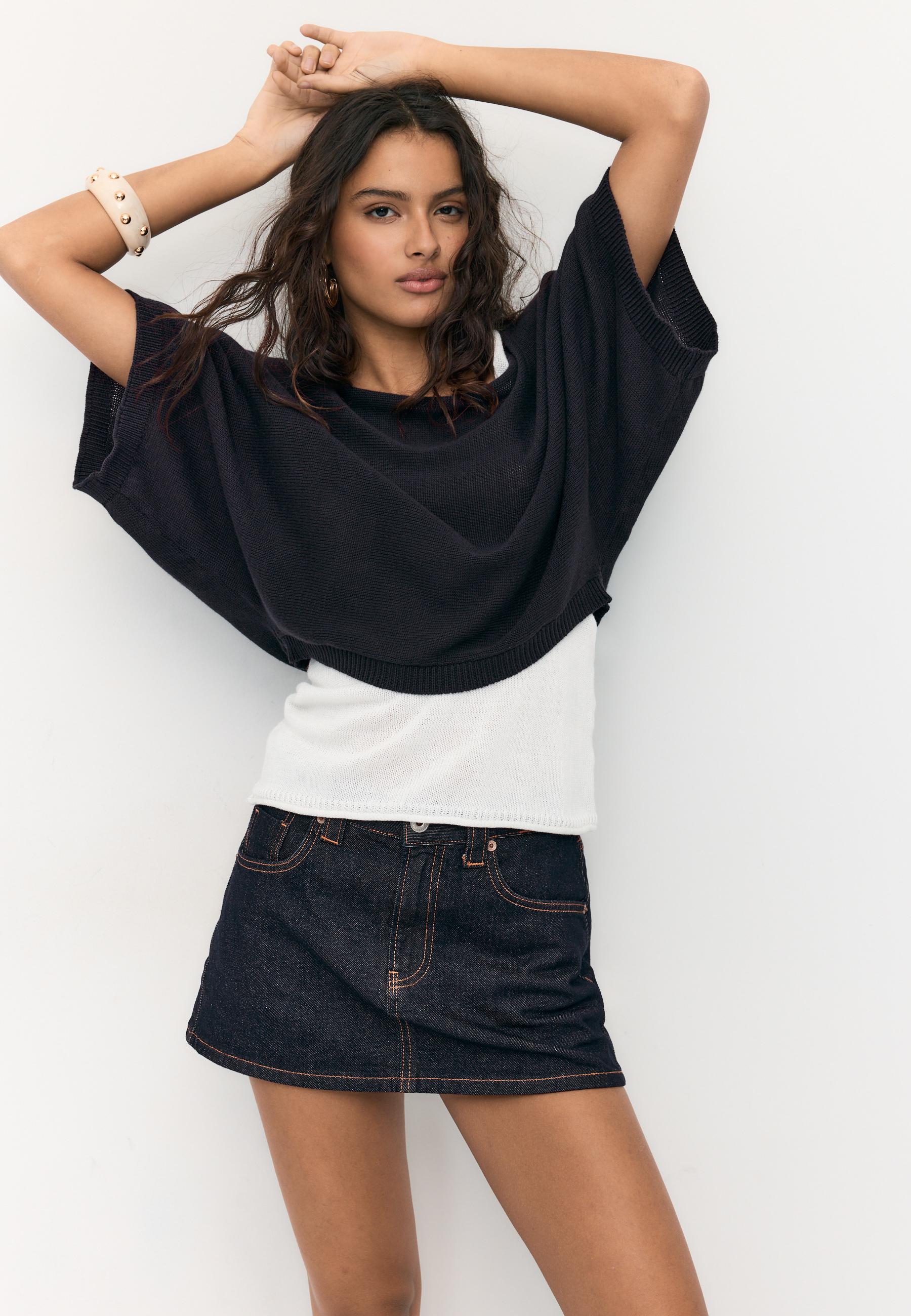 BOAT NECK KNIT JUMPER WITH OVERLAY