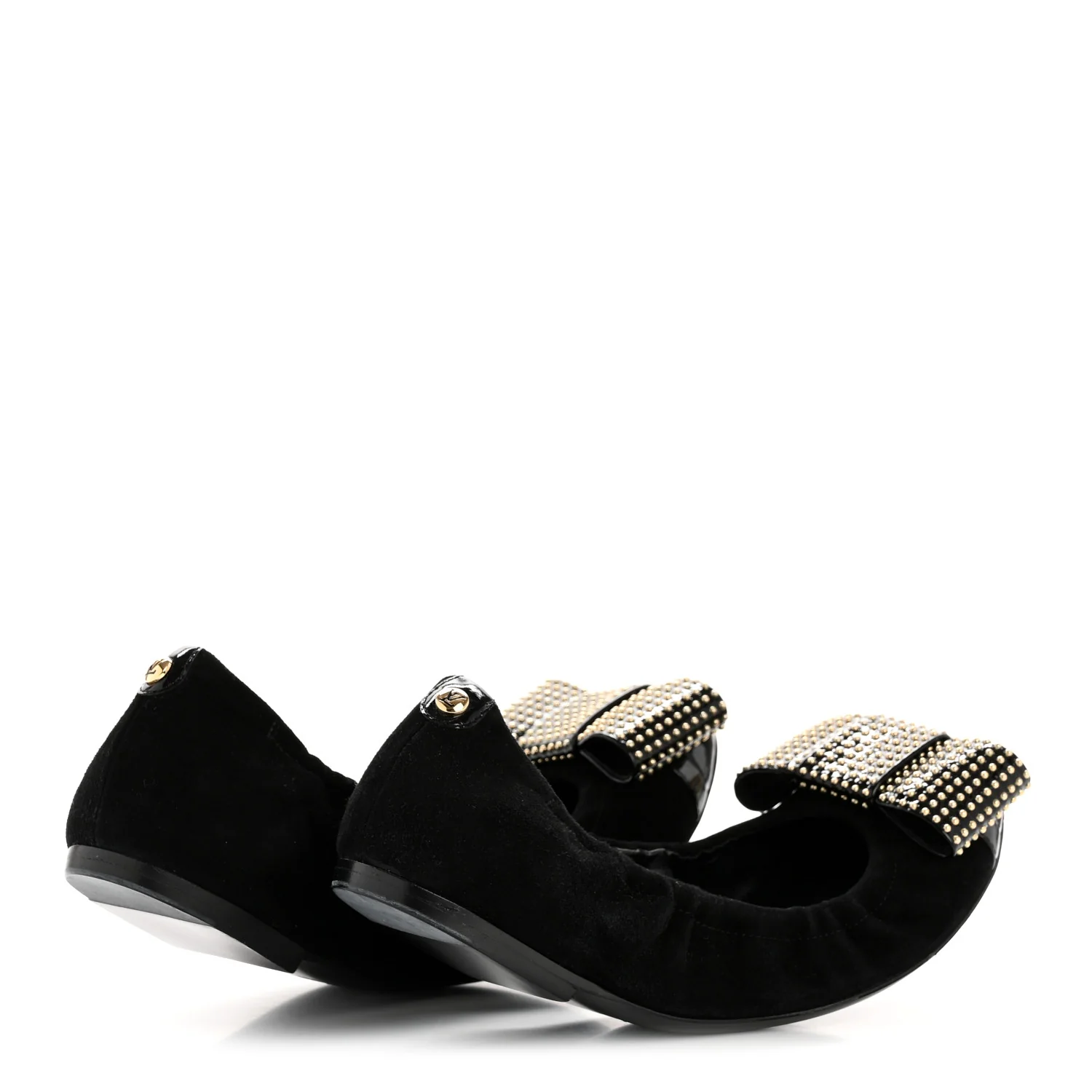 Suede Patent Studded Flirty Ballerina Bow Flats 39.5 Black - Top Club