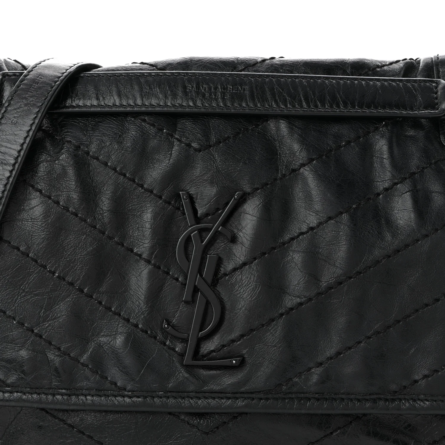 Crinkled Calfskin Matelasse Monogram Medium Niki Chain Satchel Black - Top Club