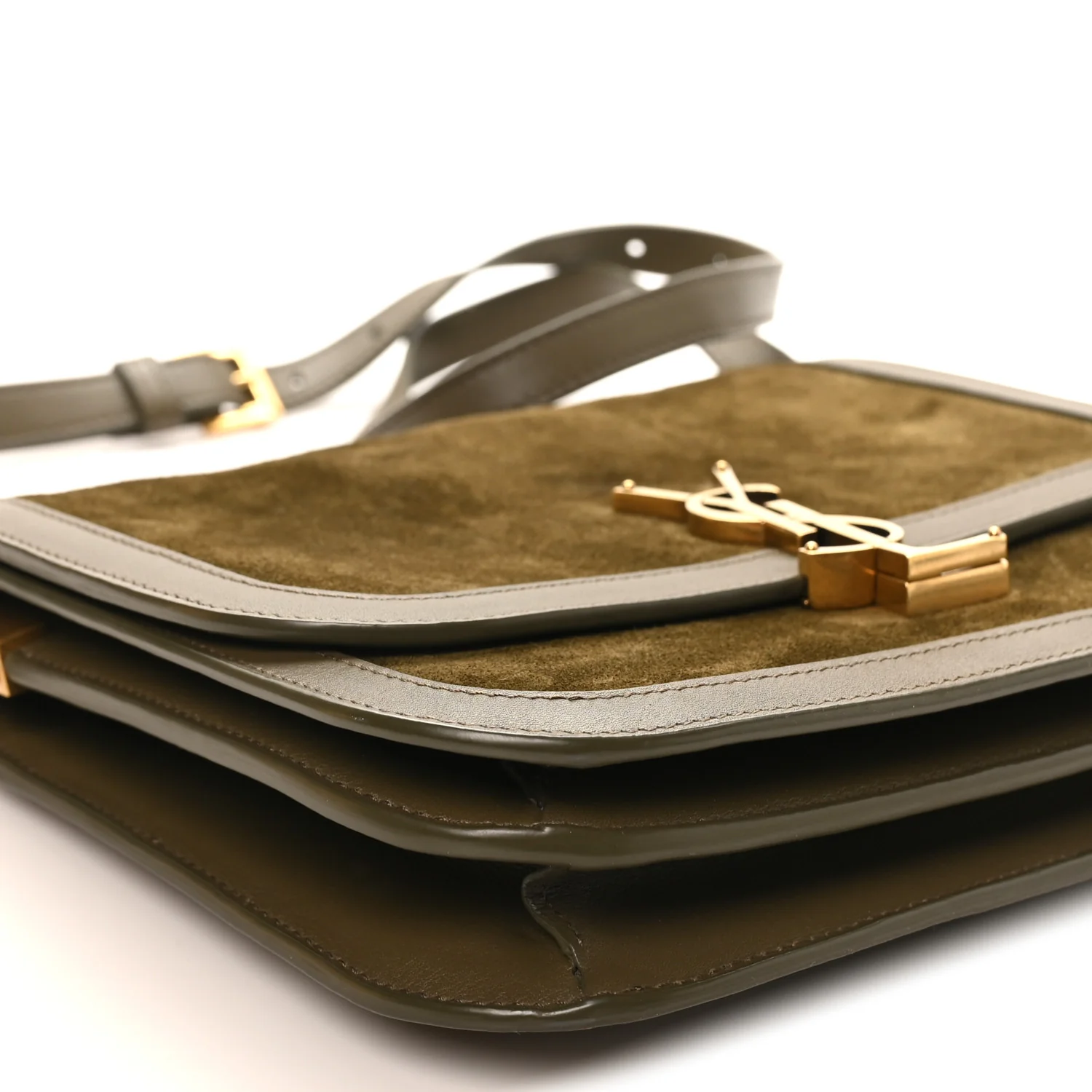 Suede Smooth Calfskin Monogram Medium Solferino Soft Satchel Olive - Top Club