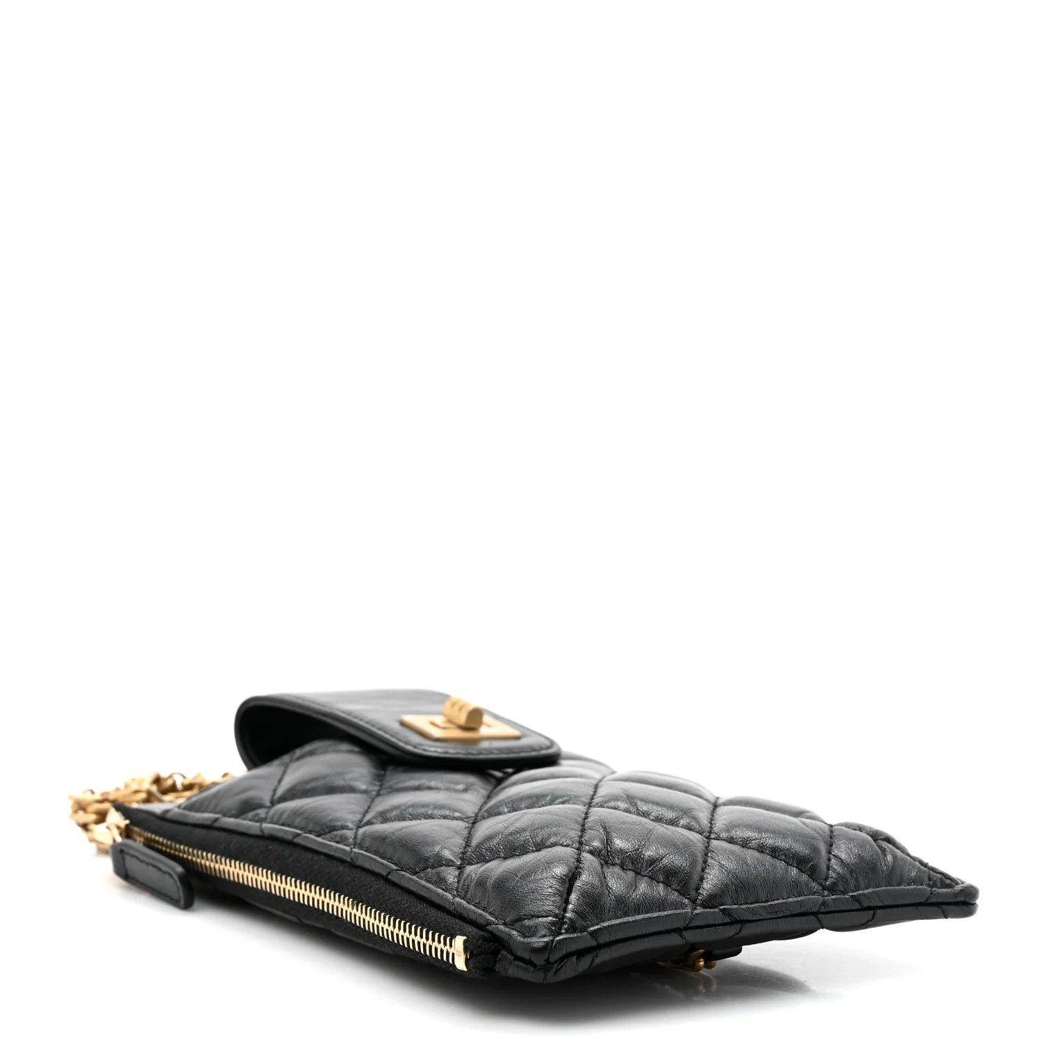 Aged Calfskin Quilted Reissue Phone Holder With Chain Bag Black - Top Club