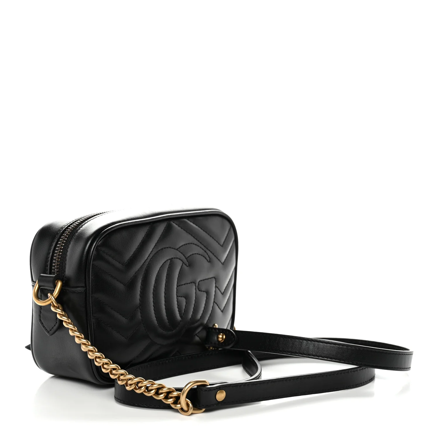 Calfskin Matelasse Mini GG Marmont Chain Shoulder Bag Black - Top Club