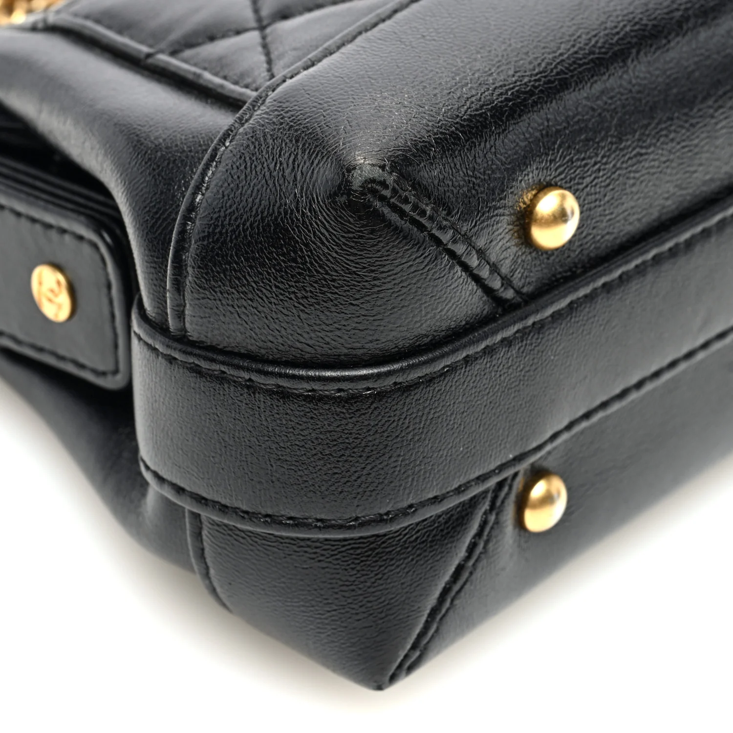 Shiny Lambskin Quilted Mini Cocodoc Top Handle Bag Black - Top Club