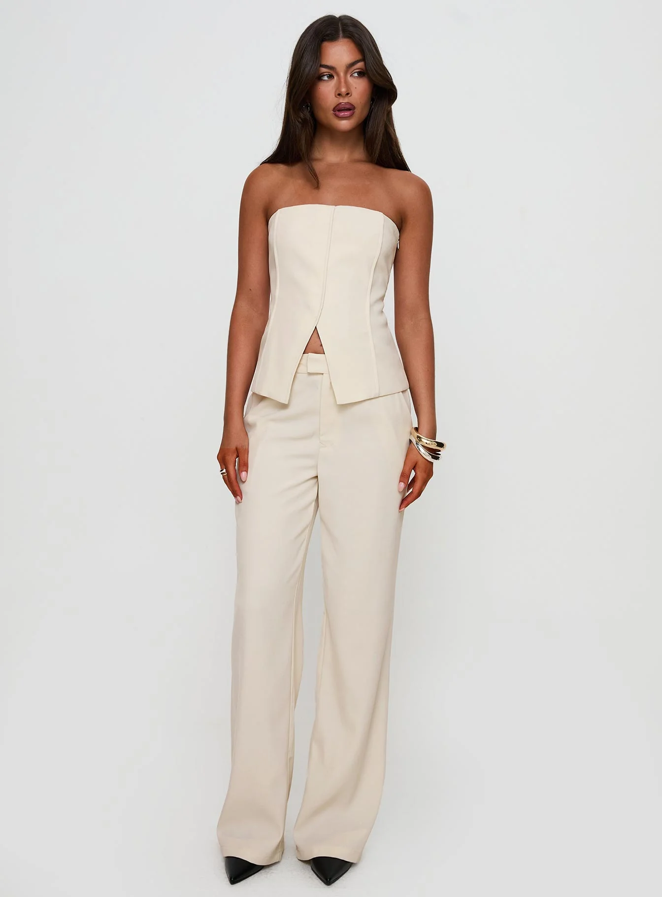 Lavish Living Strapless Top Cream Petite