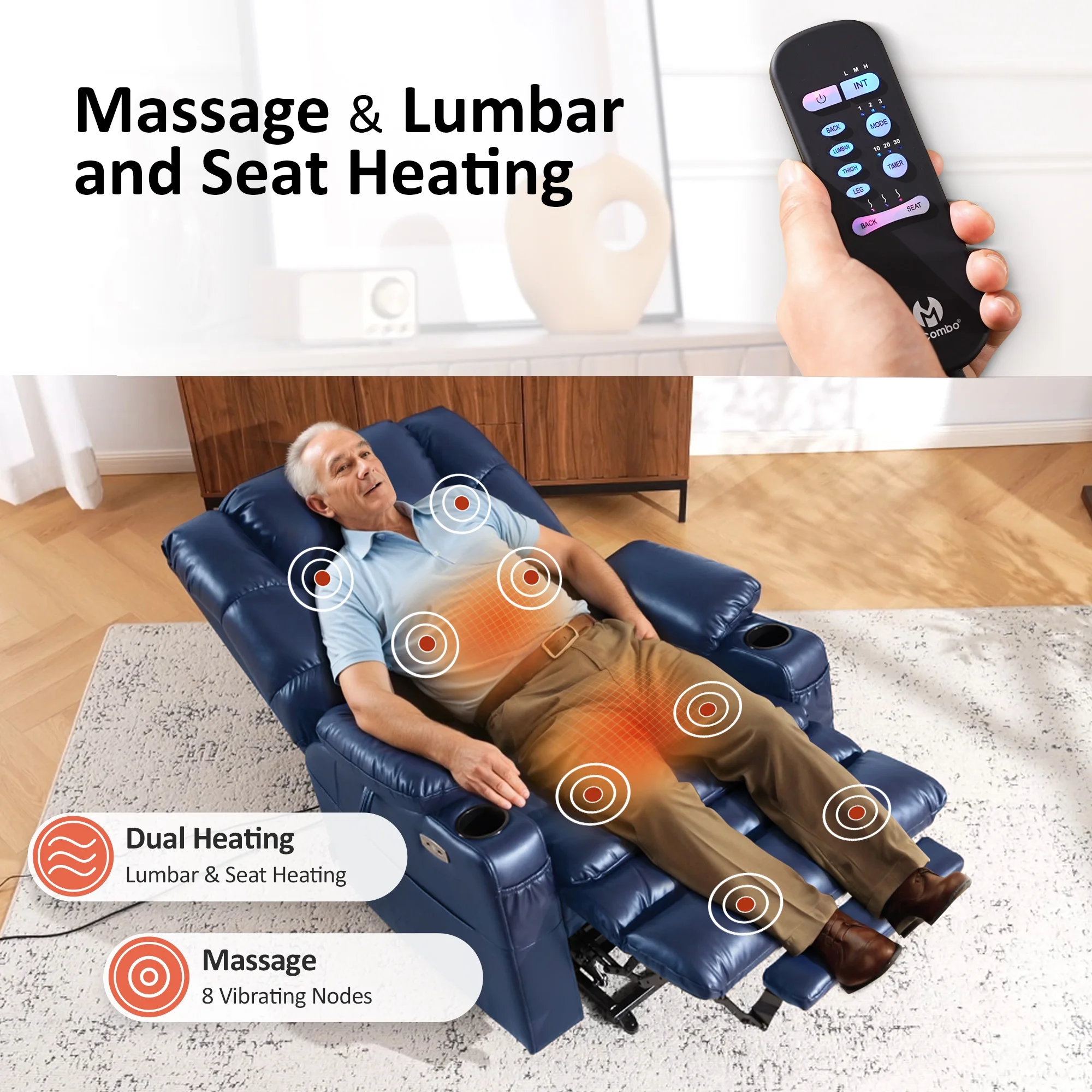 Mcombo Triple Motor Power Lift Recliner for Elderly, Sleep Recliner Sofa with Adjustable Headrest, Faux Leather, Dark Brown