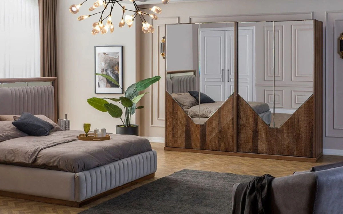 Luxury bedroom wardrobe brown 260 x 68 x H. 220 cm - Modern solid wood wardrobe with 2 sliding doors - Luxury bedroom furniture