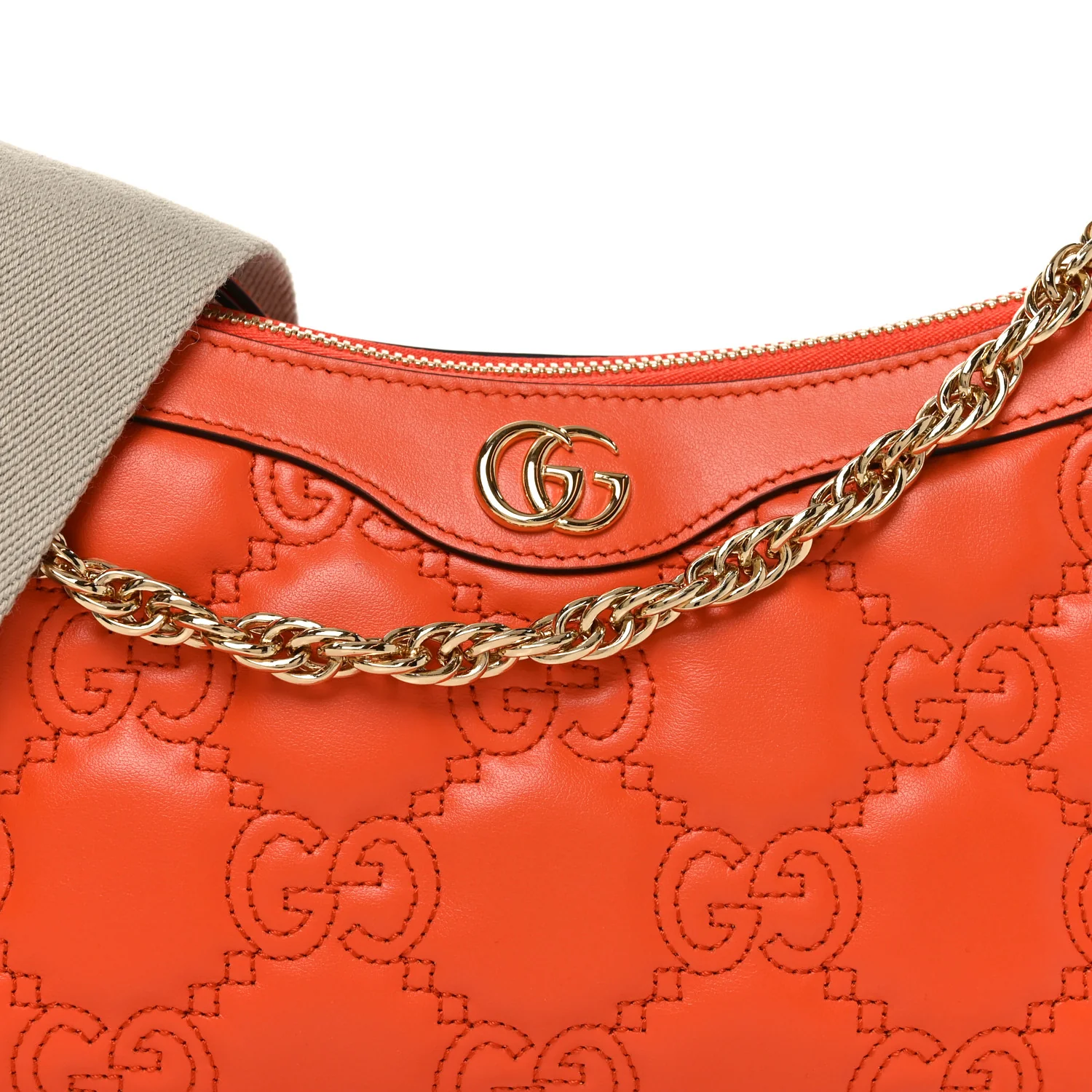 Calfskin GG Matelasse Chain Handbag Deep Orange Natural - Top Club