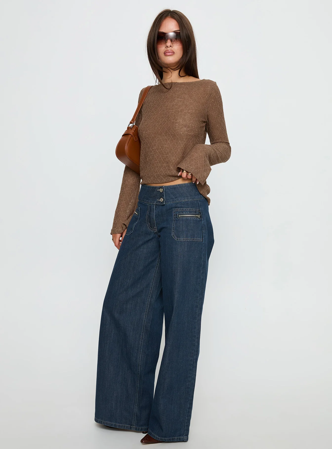 Unwritten Mid Rise Wide Leg Jeans Dark Blue Wash