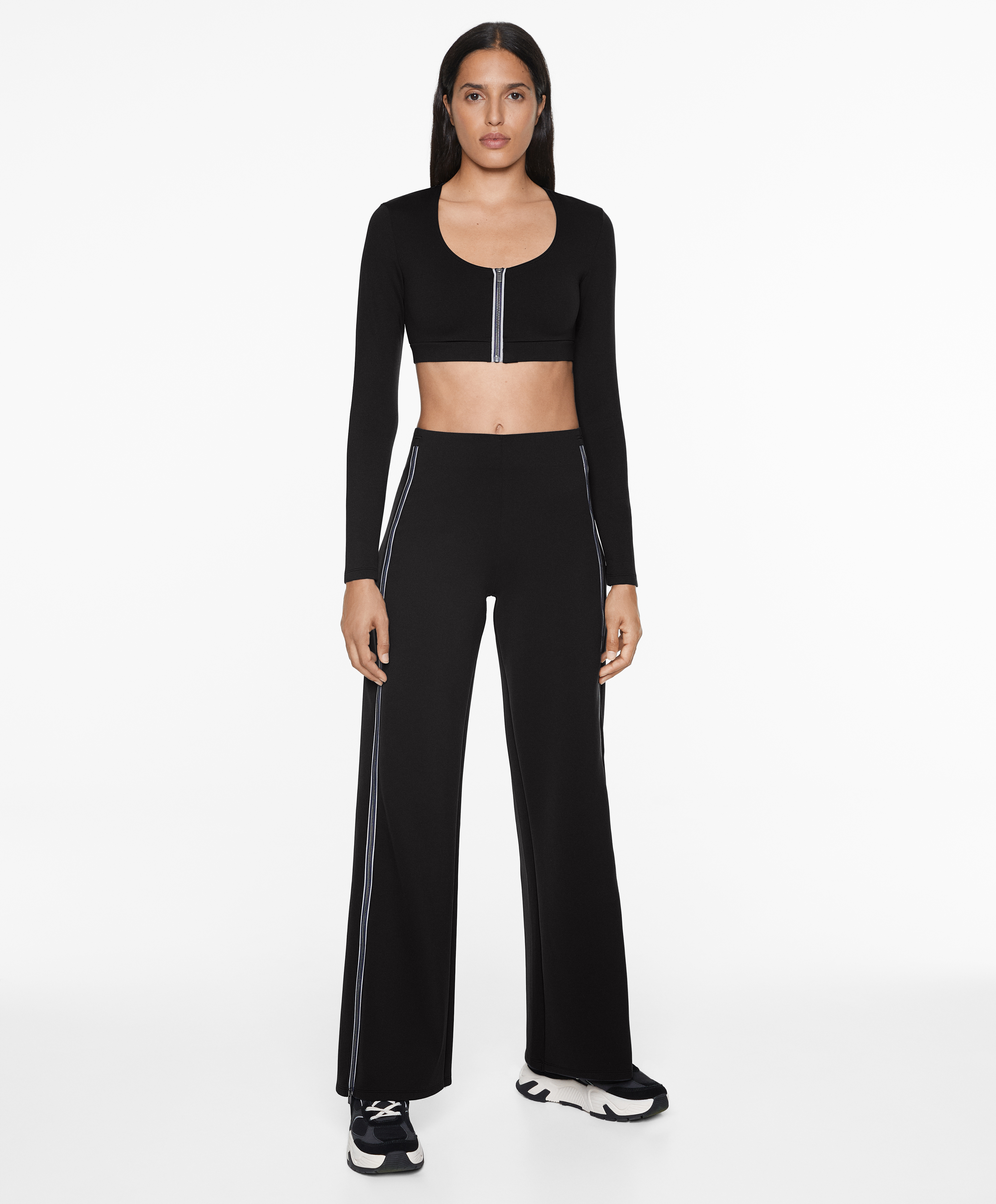 OYSHO Neoprene effect zip long-sleeved crop T-shirt