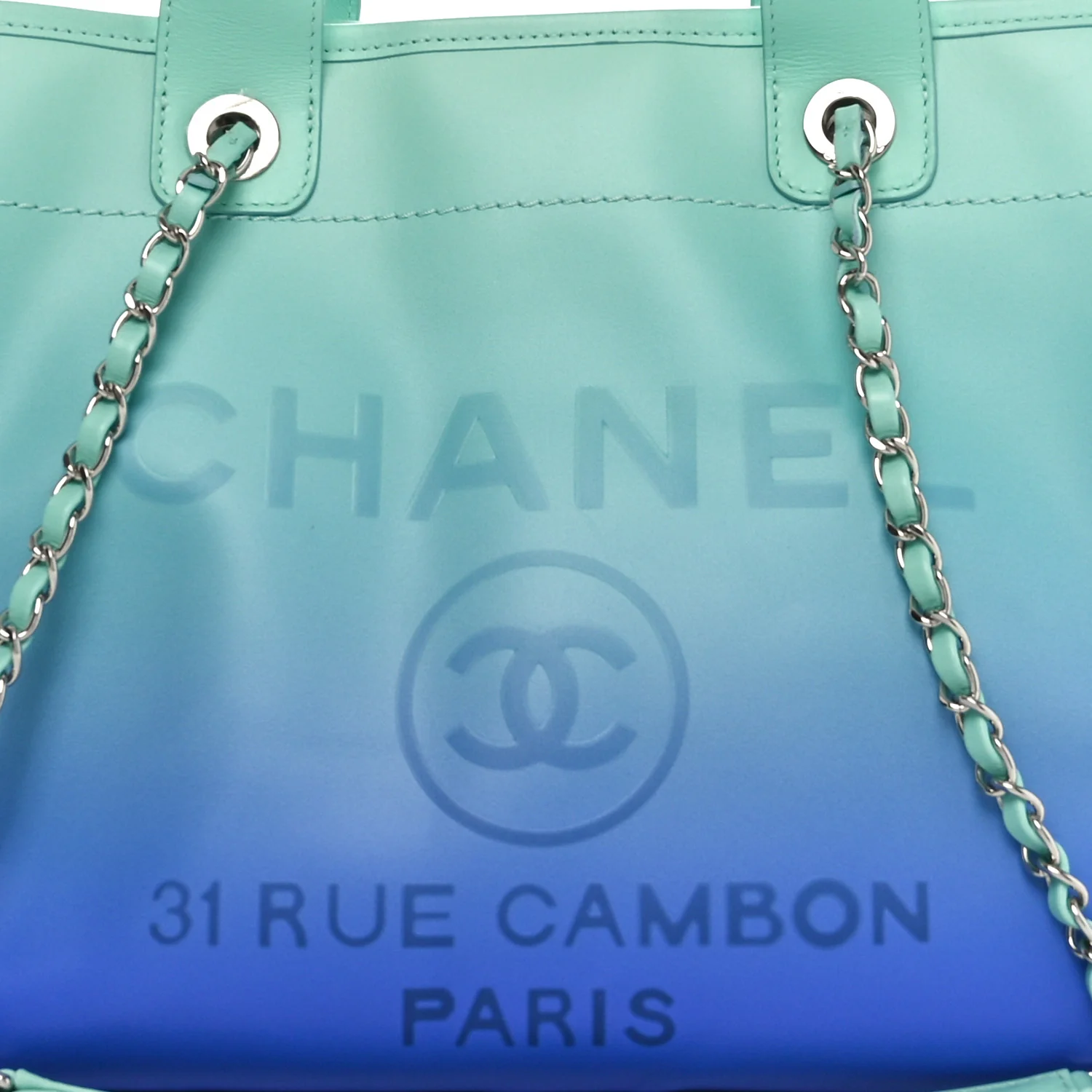 Shaded Calfskin Small Deauville Tote Light Green Turquoise Purple - Top Club