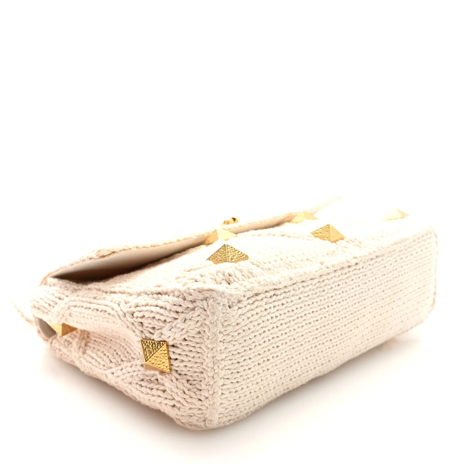 Knit Large Roman Stud Shoulder Bag Ecru - Top Club