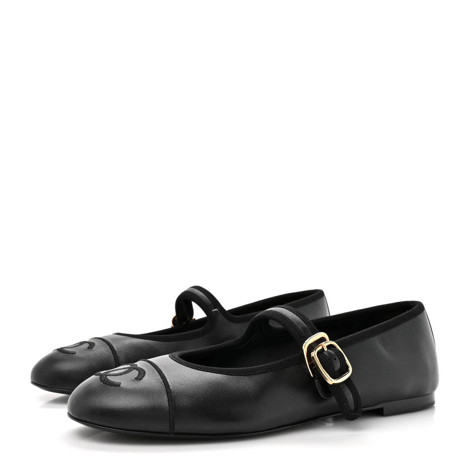 Lambskin Mary Jane Flats 38.5 Black - Top Club