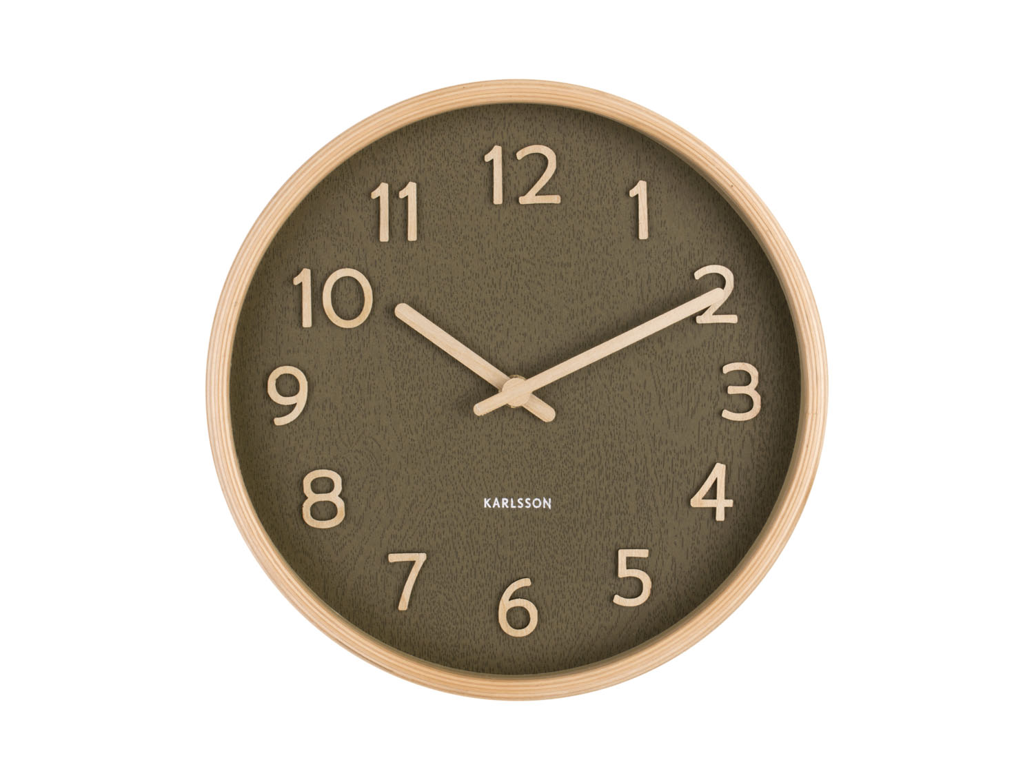 Wall clock Pure wood grain small moss green