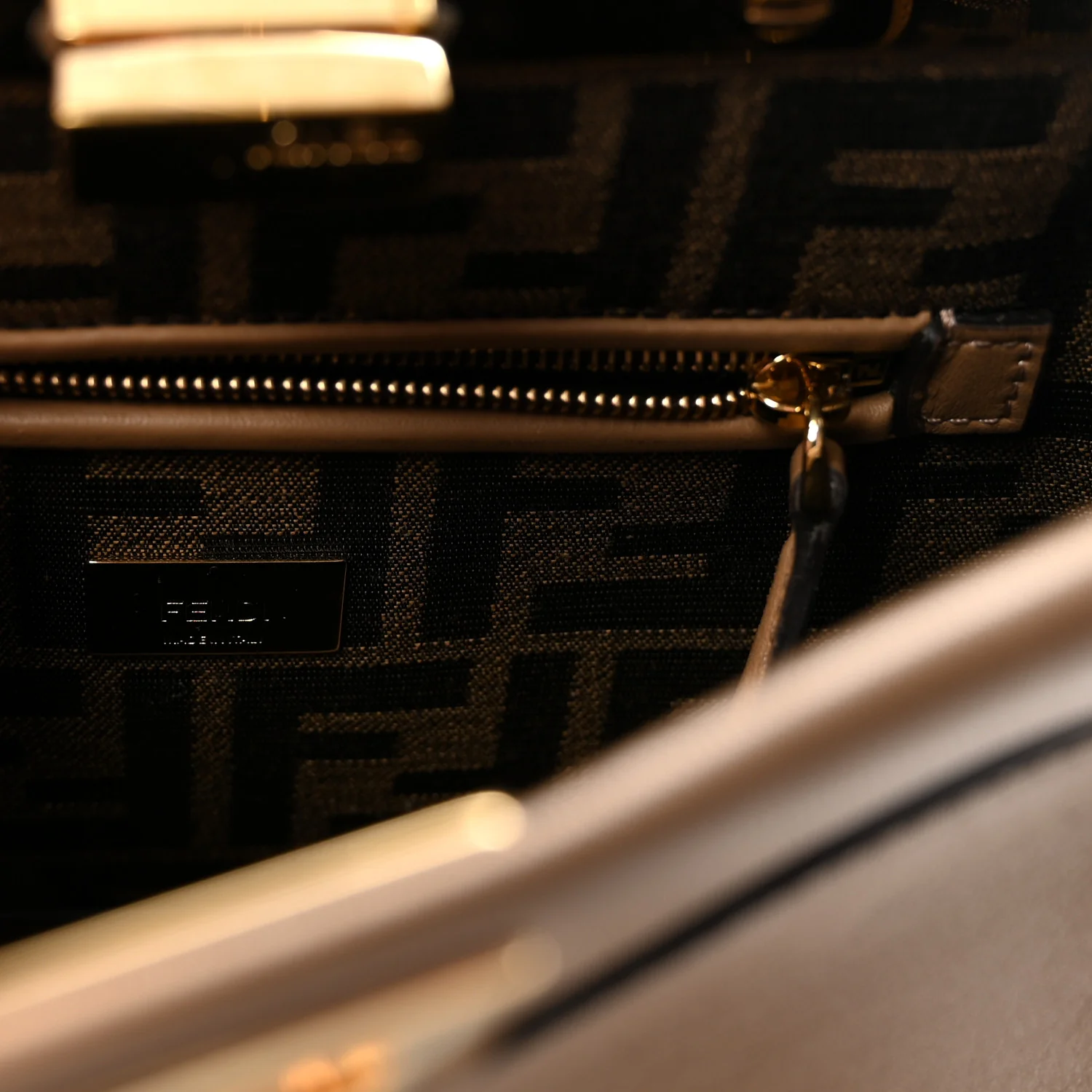 Vitello Seta Fabric Jacquard FF 1974 Mini Peekaboo Iconic Satchel Sand Tobacco Moro - Top Club